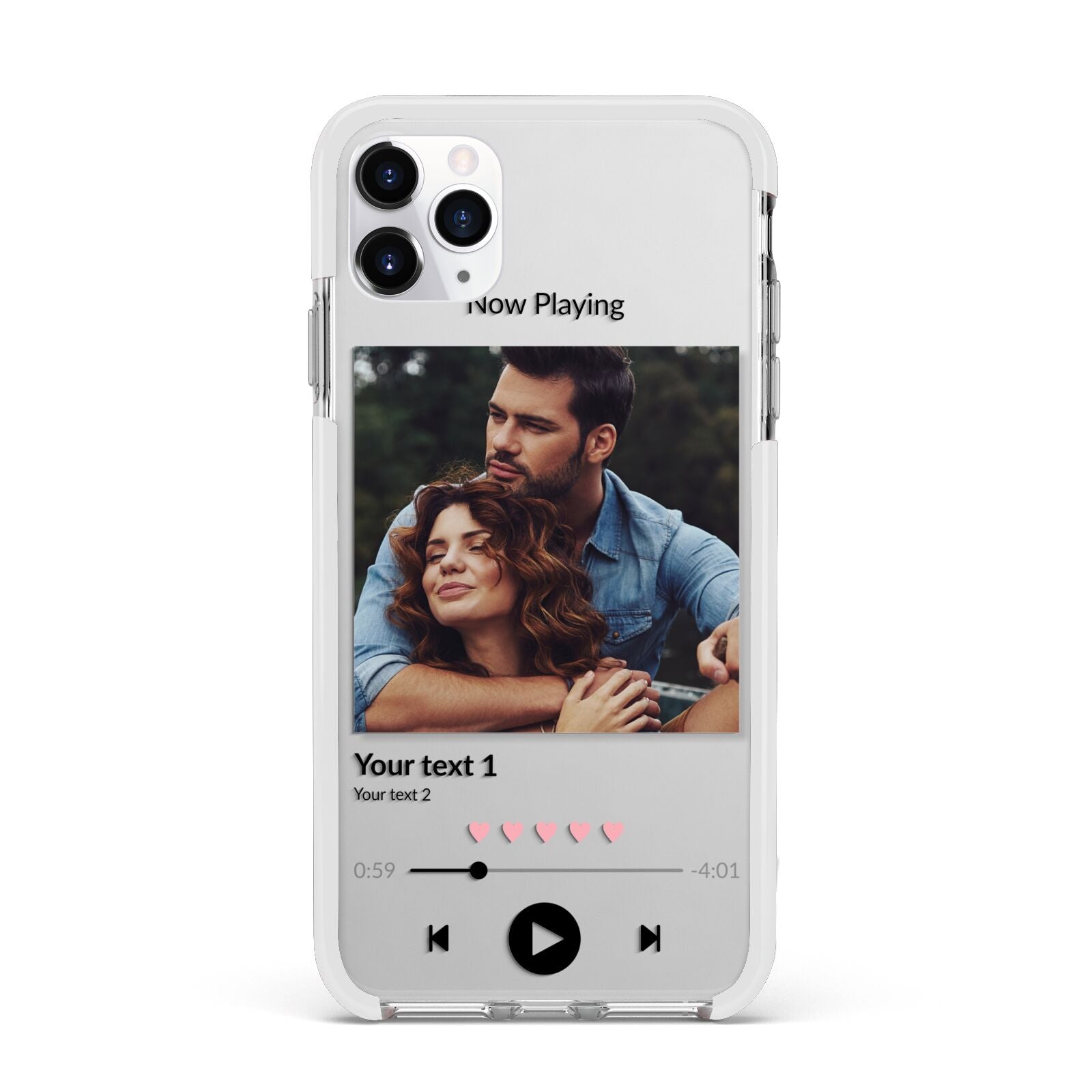 Personalised Photo Music Apple iPhone 11 Pro Max in Silver with White Impact Case