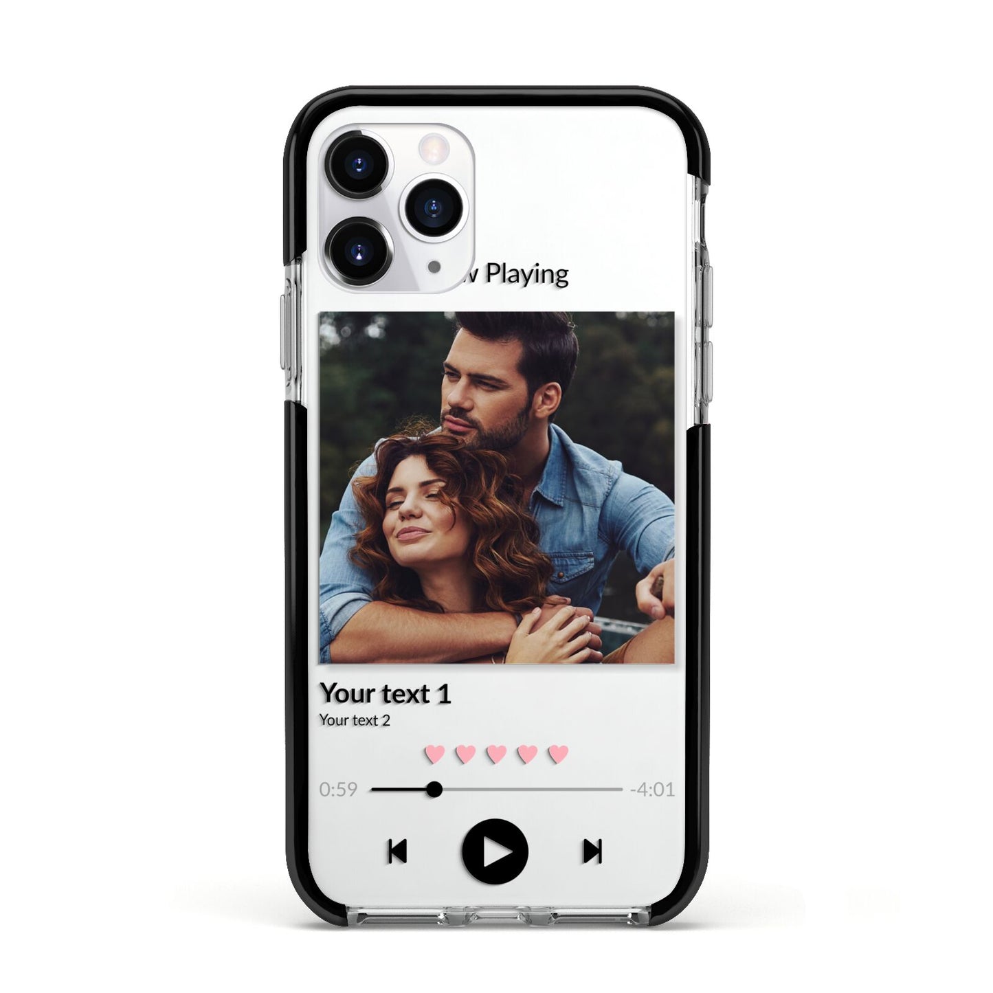 Personalised Photo Music Apple iPhone 11 Pro in Silver with Black Impact Case