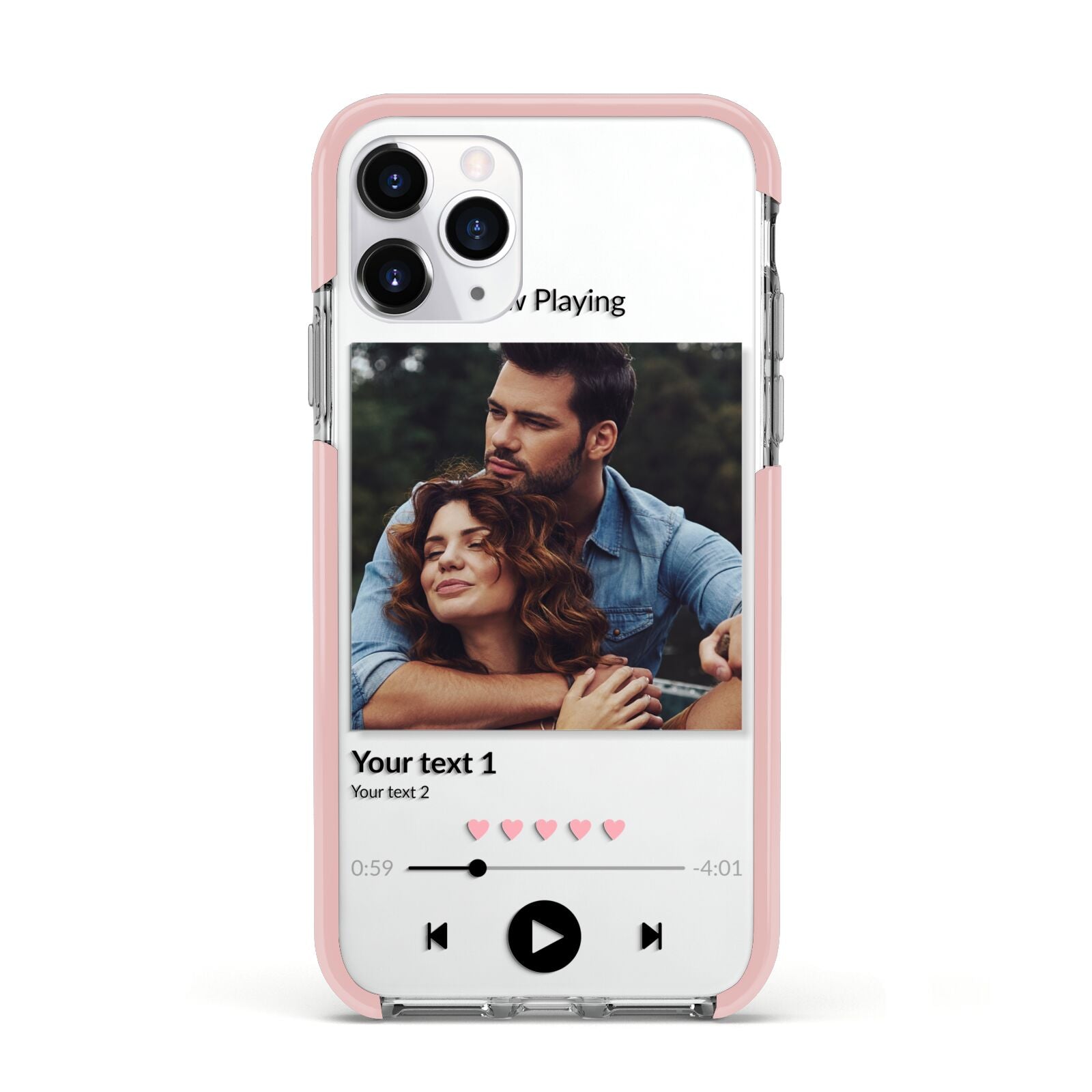 Personalised Photo Music Apple iPhone 11 Pro in Silver with Pink Impact Case