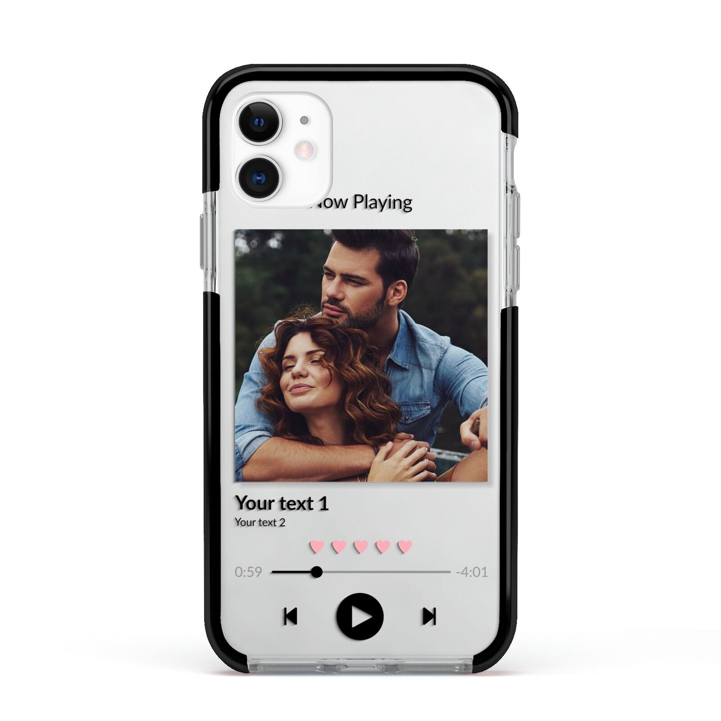Personalised Photo Music Apple iPhone 11 in White with Black Impact Case