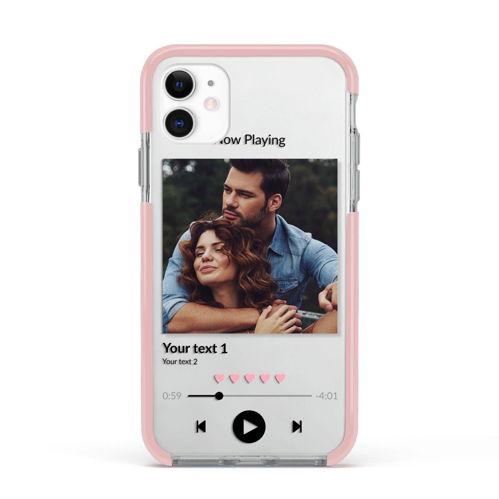 Personalised Photo Music Apple iPhone 11 in White with Pink Impact Case