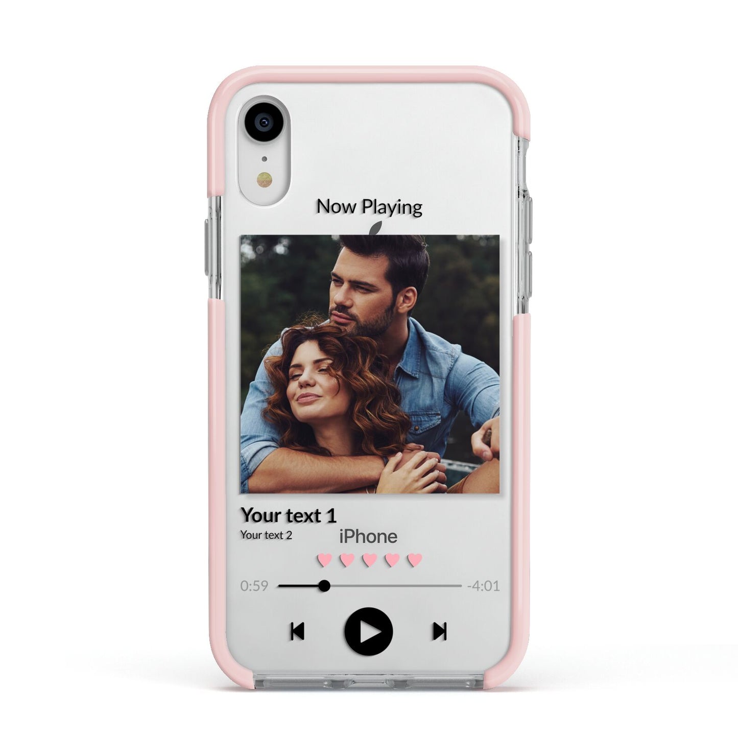 Personalised Photo Music Apple iPhone XR Impact Case Pink Edge on Silver Phone