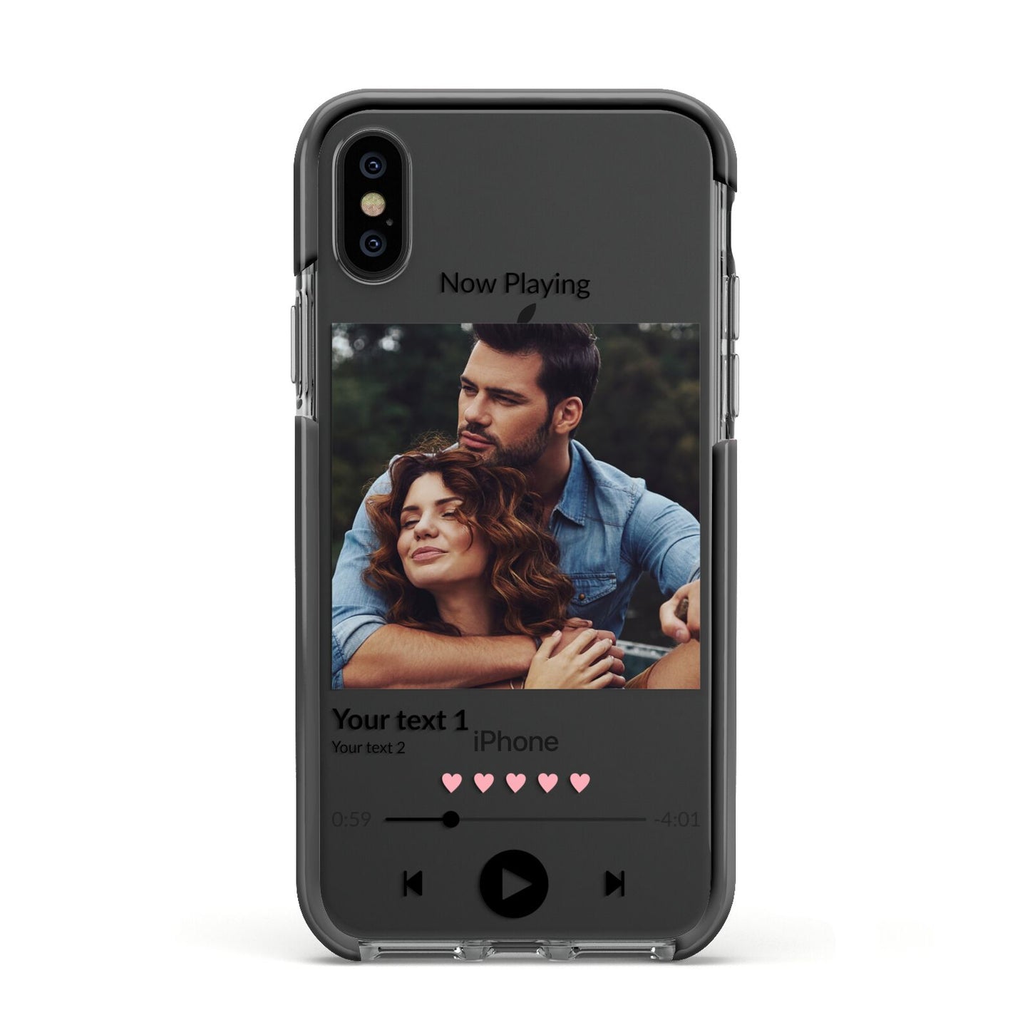Personalised Photo Music Apple iPhone Xs Impact Case Black Edge on Black Phone