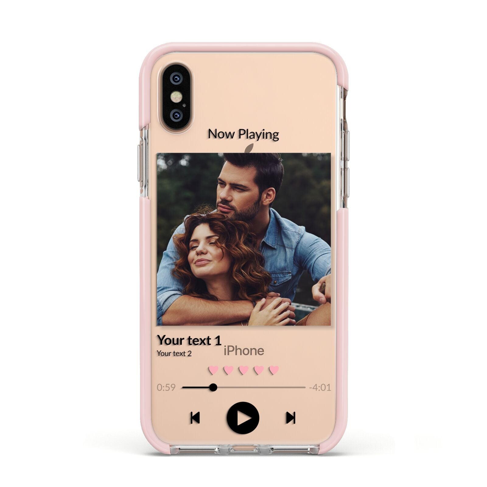 Personalised Photo Music Apple iPhone Xs Impact Case Pink Edge on Gold Phone