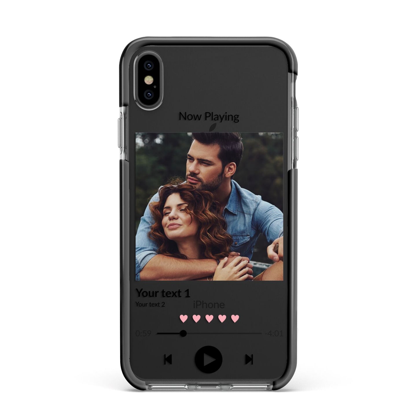 Personalised Photo Music Apple iPhone Xs Max Impact Case Black Edge on Black Phone