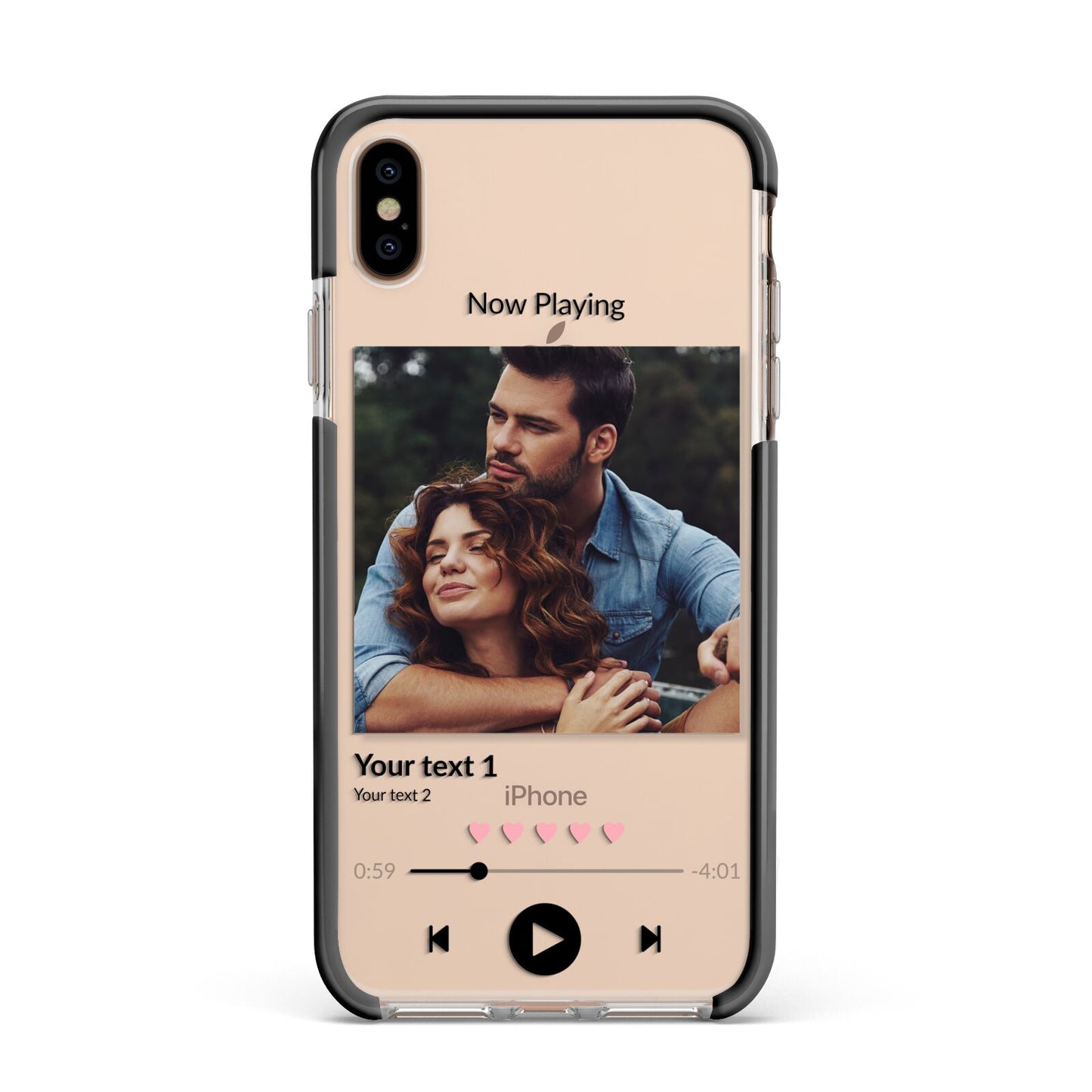 Personalised Photo Music Apple iPhone Xs Max Impact Case Black Edge on Gold Phone