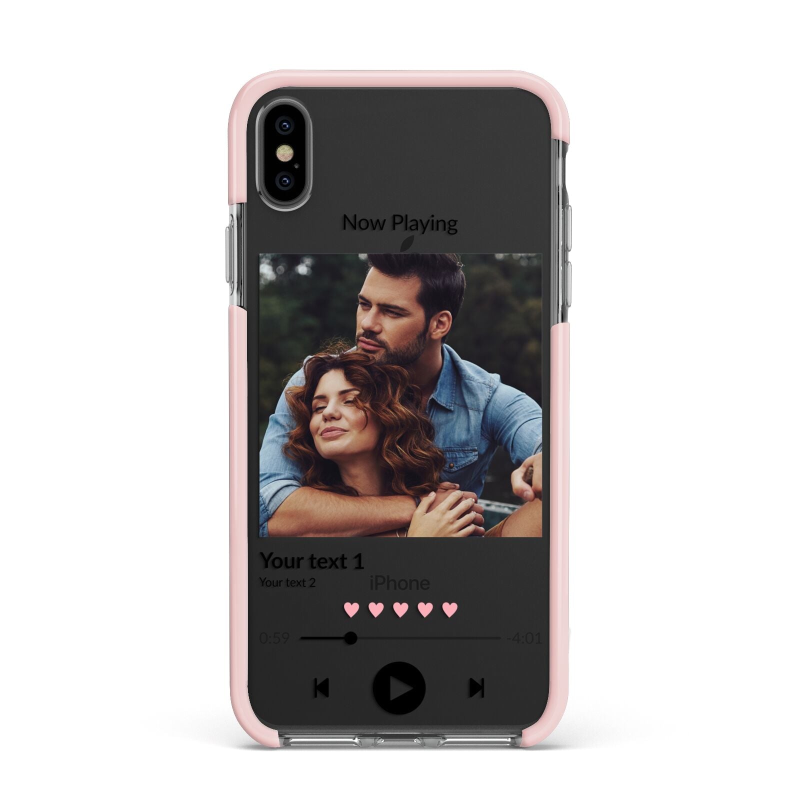 Personalised Photo Music Apple iPhone Xs Max Impact Case Pink Edge on Black Phone