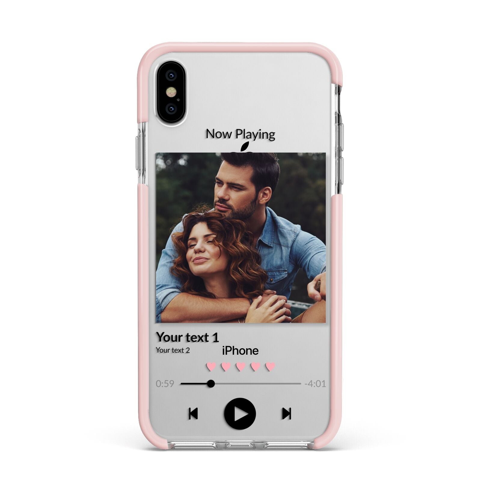 Personalised Photo Music Apple iPhone Xs Max Impact Case Pink Edge on Silver Phone