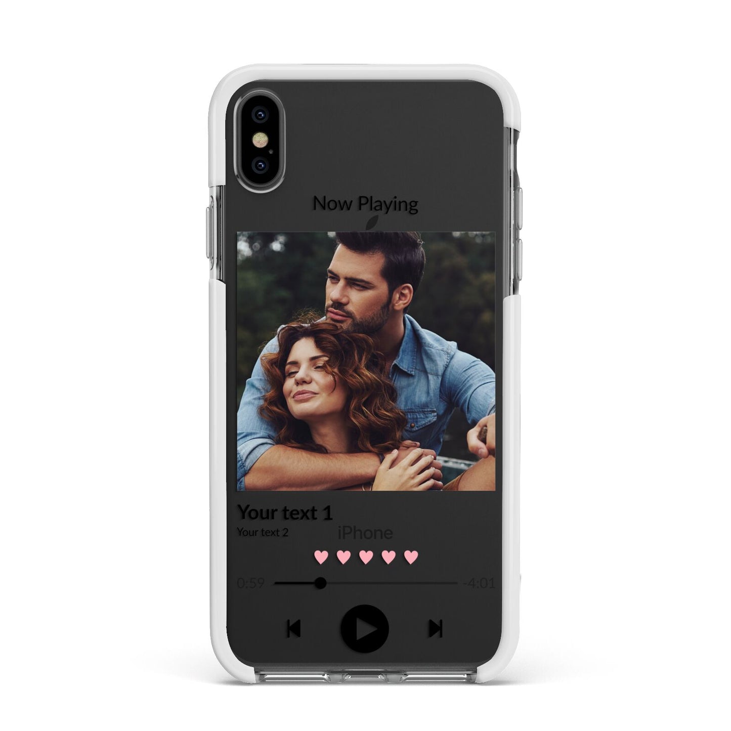 Personalised Photo Music Apple iPhone Xs Max Impact Case White Edge on Black Phone