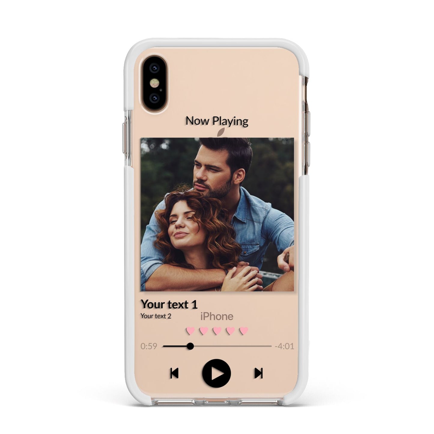 Personalised Photo Music Apple iPhone Xs Max Impact Case White Edge on Gold Phone