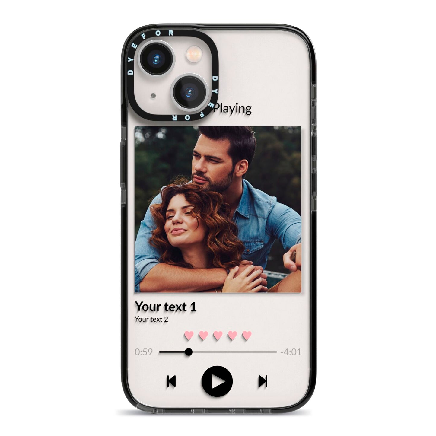 Personalised Photo Music iPhone 13 Black Impact Case on Silver phone