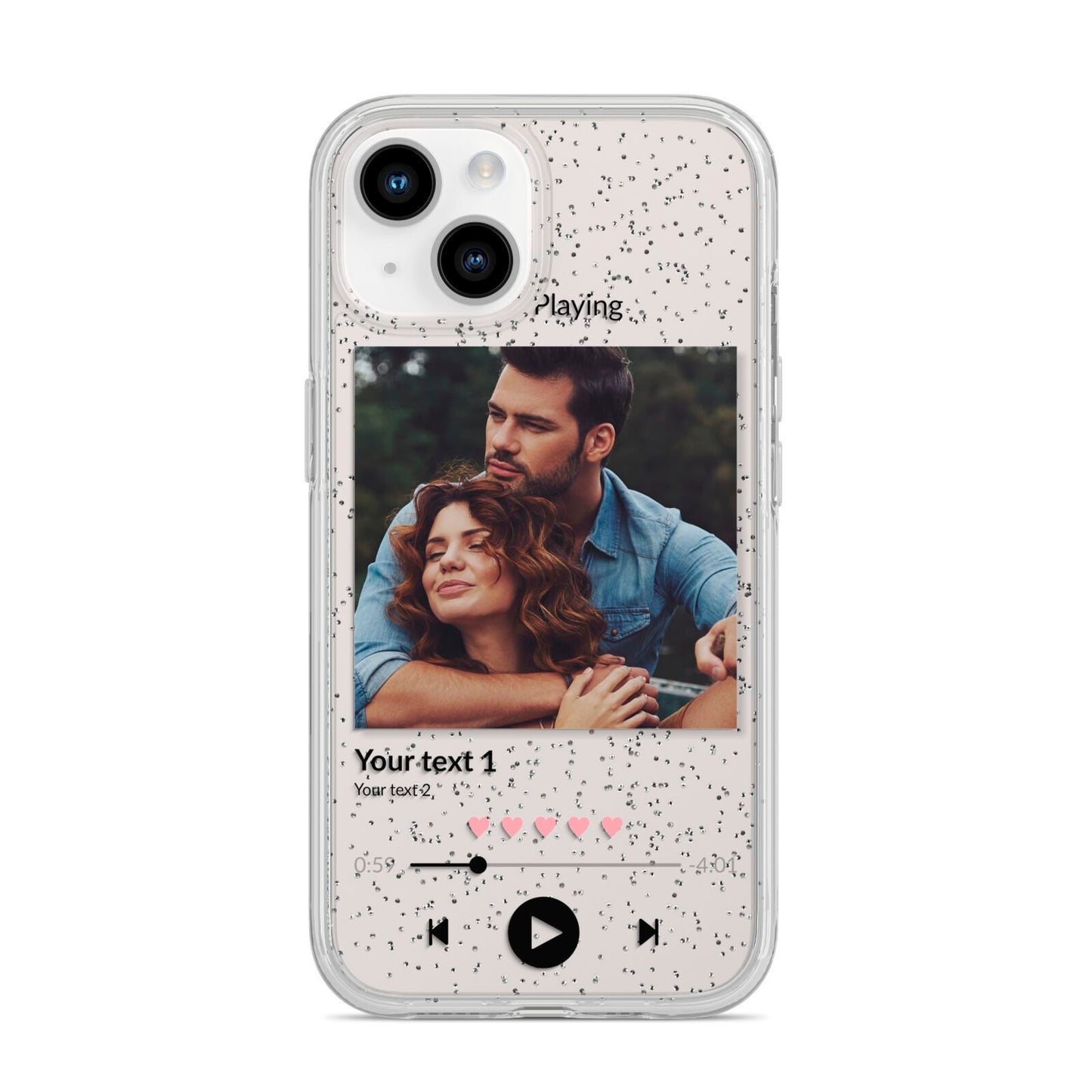 Personalised Photo Music iPhone 14 Glitter Tough Case Starlight