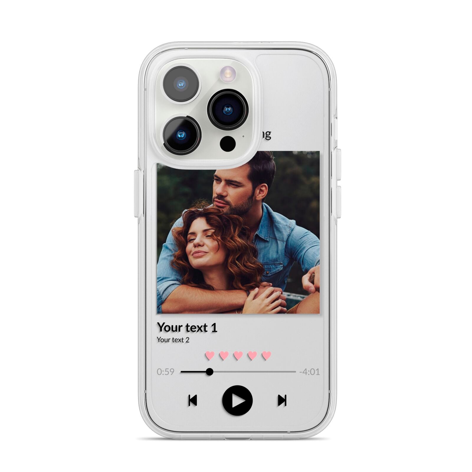 Personalised Photo Music iPhone 14 Pro Clear Tough Case Silver