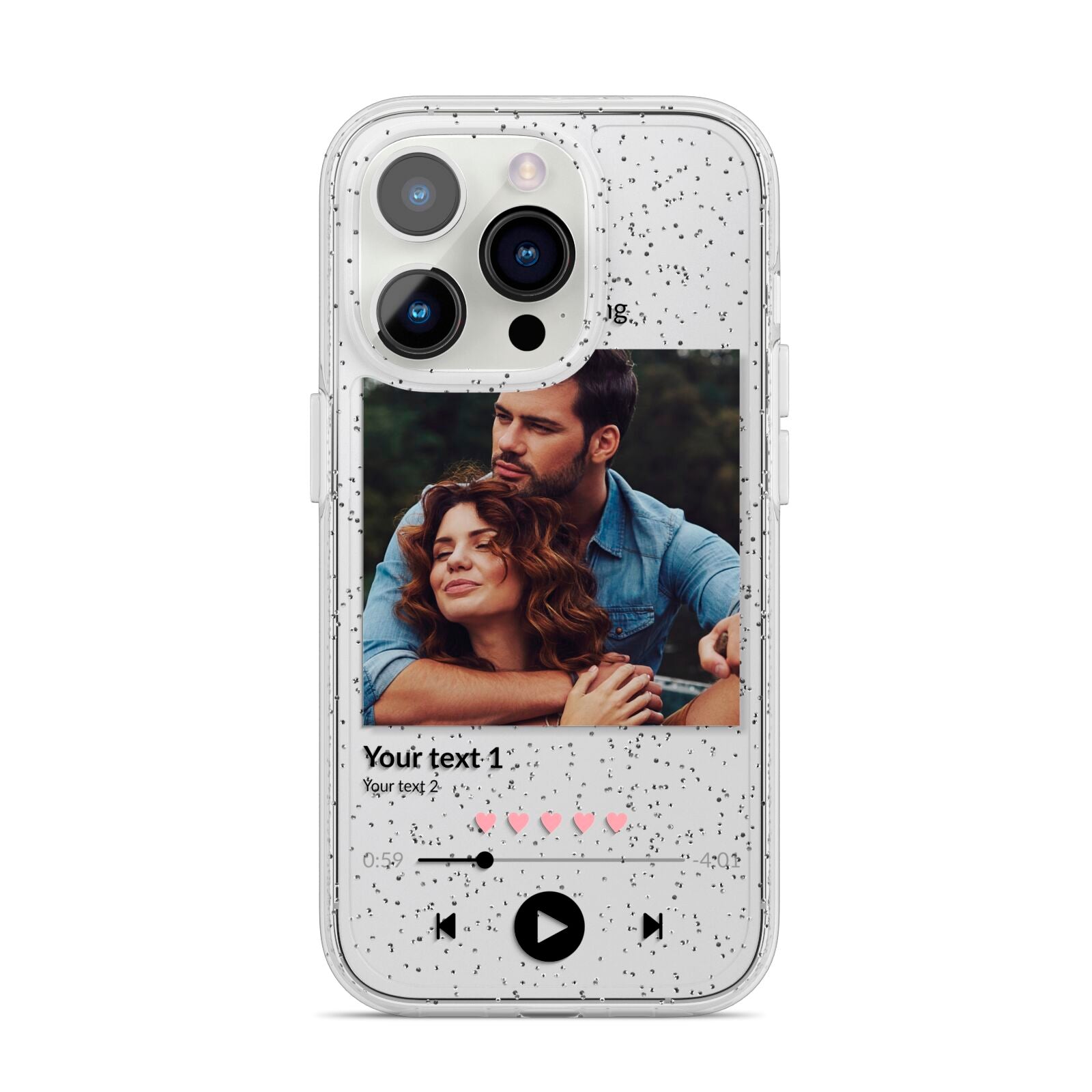 Personalised Photo Music iPhone 14 Pro Glitter Tough Case Silver