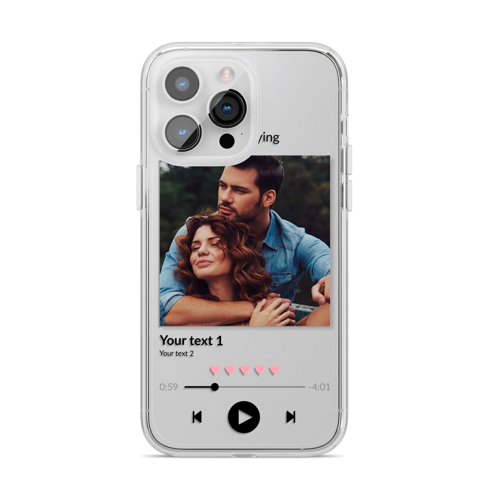 Personalised Photo Music iPhone 14 Pro Max Clear Tough Case Silver