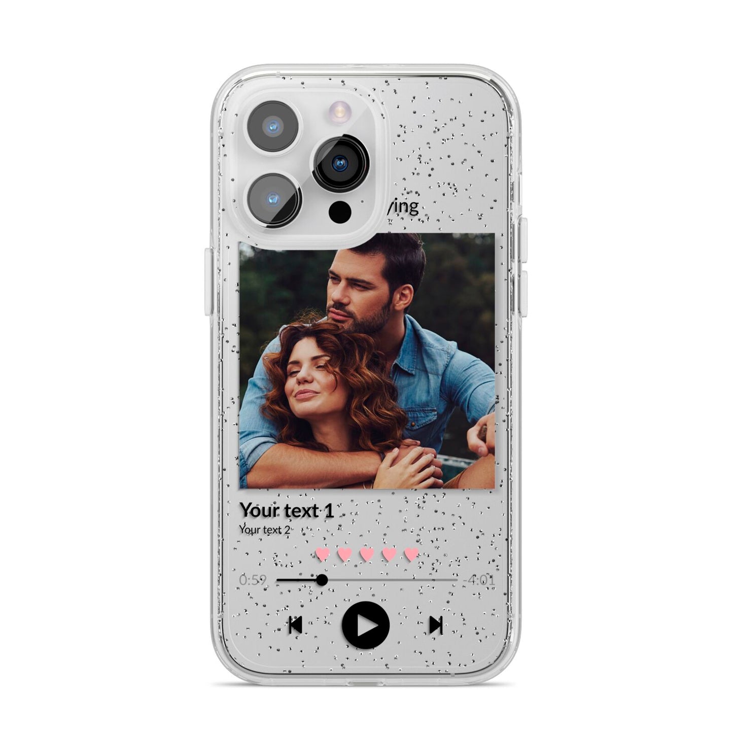 Personalised Photo Music iPhone 14 Pro Max Glitter Tough Case Silver
