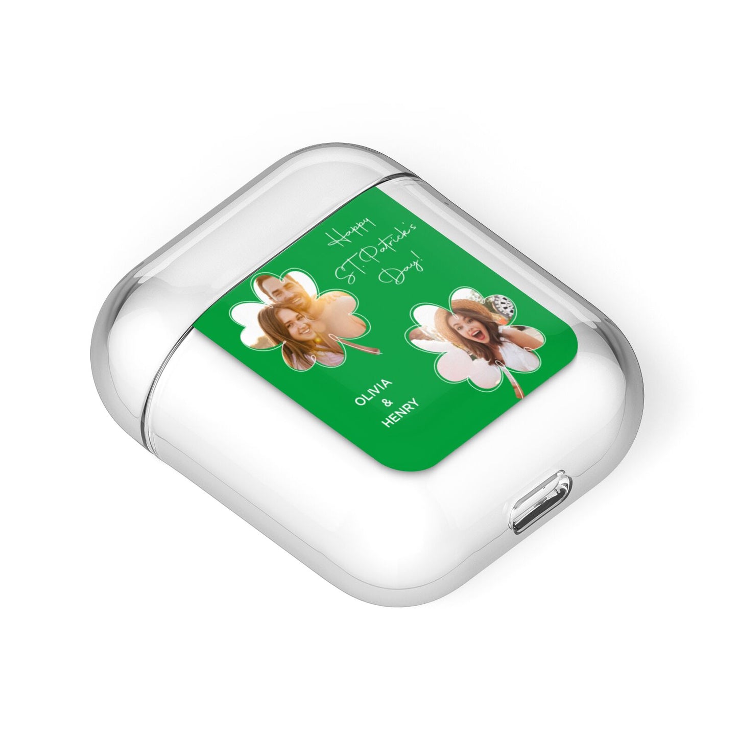 Personalised Photo St Patricks Day AirPods Case Laid Flat