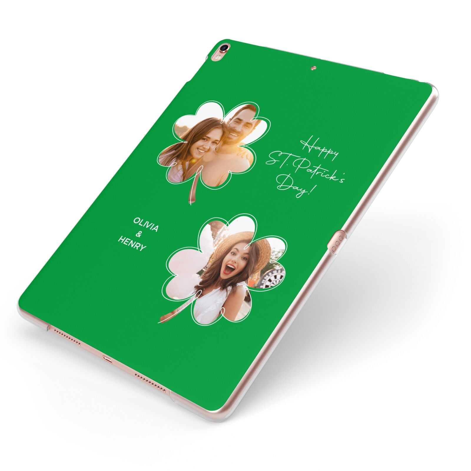 Personalised Photo St Patricks Day Apple iPad Case on Rose Gold iPad Side View