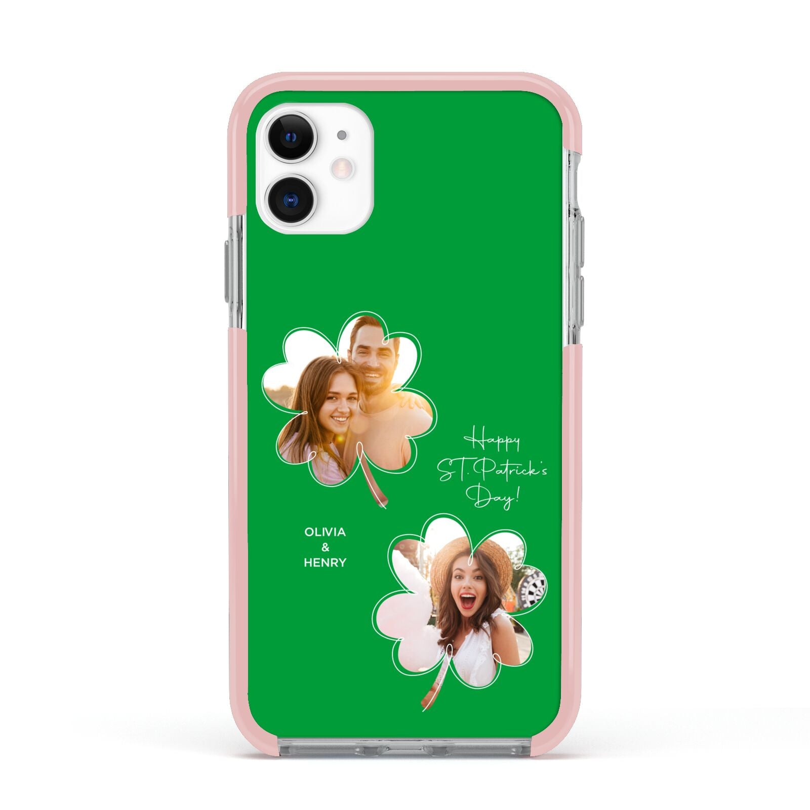 Personalised Photo St Patricks Day Apple iPhone 11 in White with Pink Impact Case