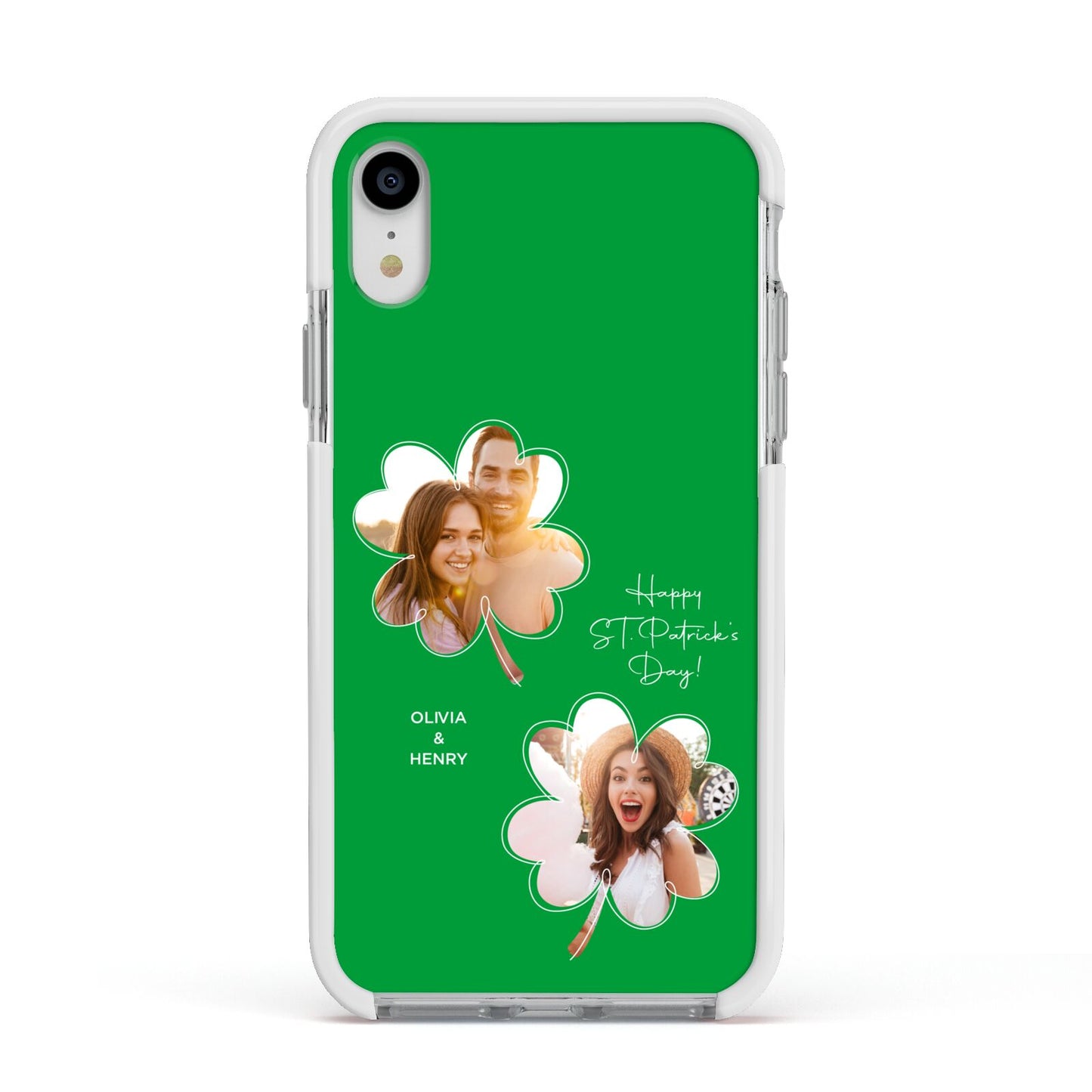Personalised Photo St Patricks Day Apple iPhone XR Impact Case White Edge on Silver Phone