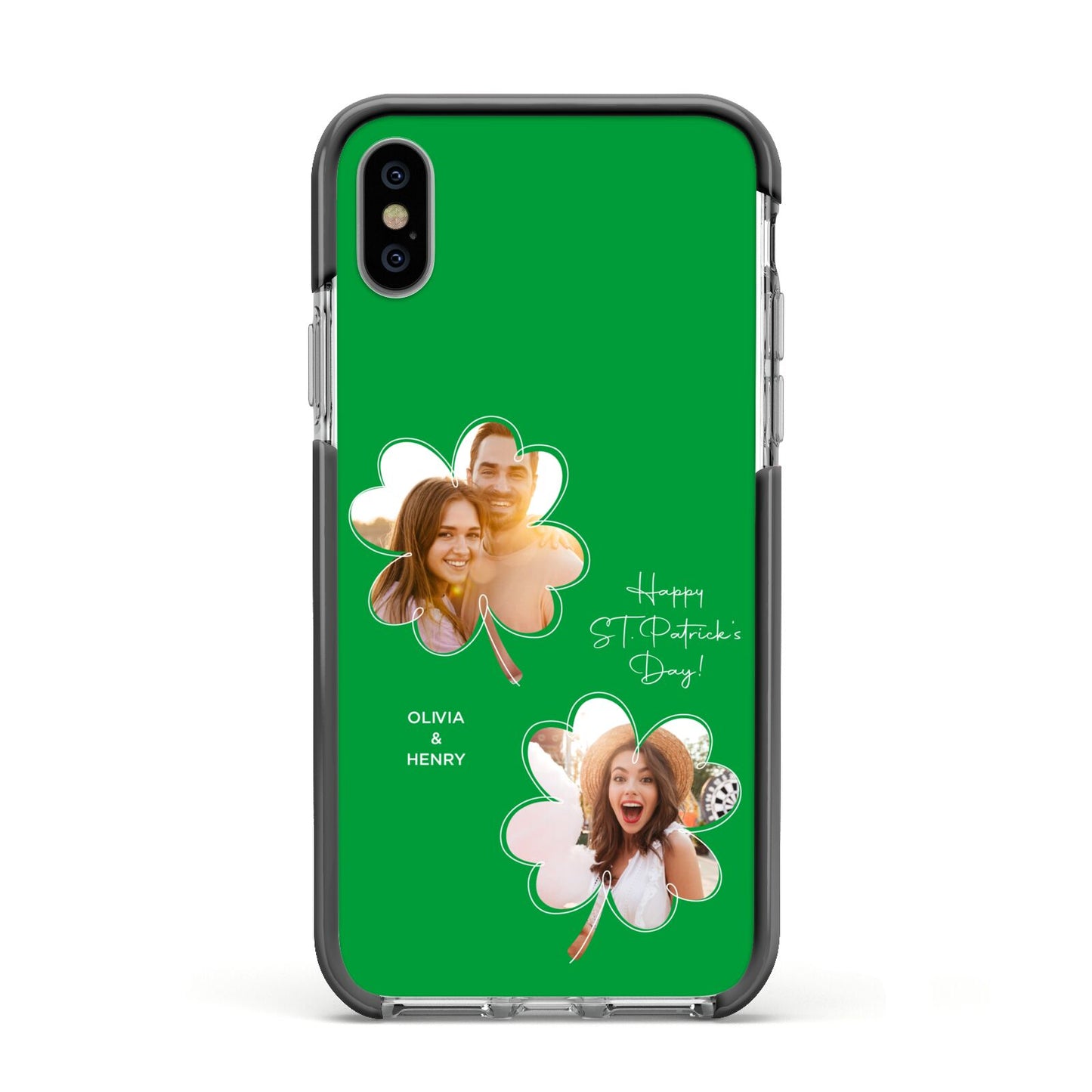 Personalised Photo St Patricks Day Apple iPhone Xs Impact Case Black Edge on Silver Phone