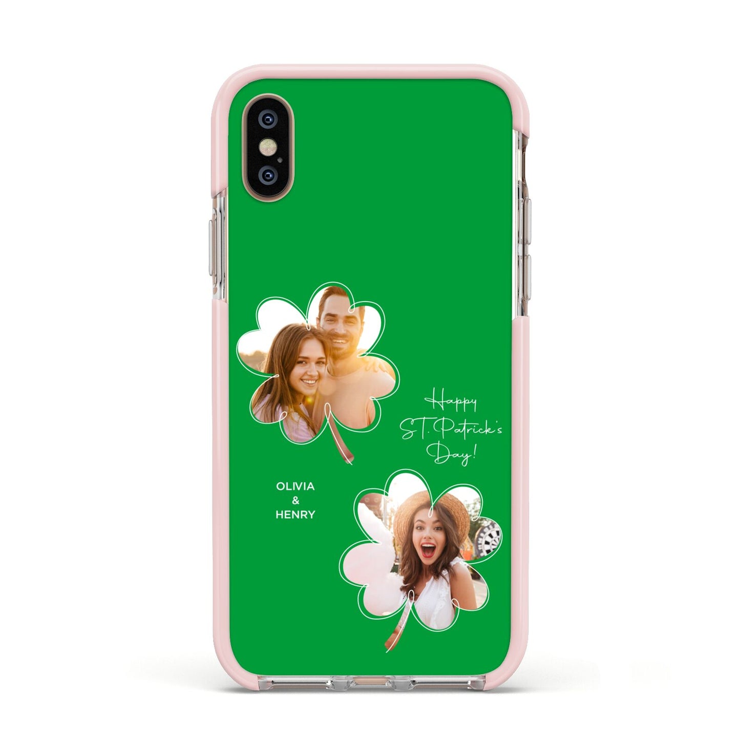 Personalised Photo St Patricks Day Apple iPhone Xs Impact Case Pink Edge on Gold Phone