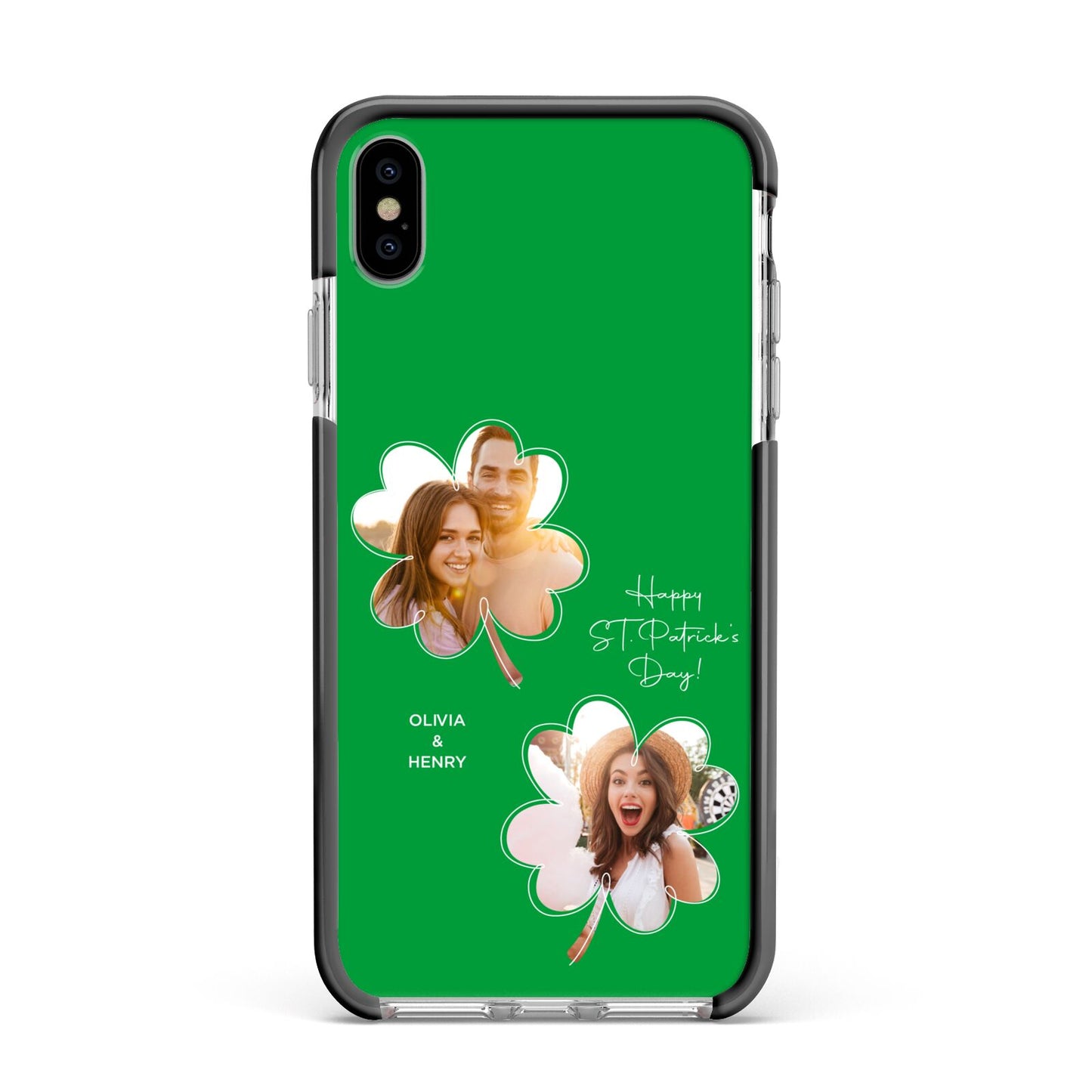 Personalised Photo St Patricks Day Apple iPhone Xs Max Impact Case Black Edge on Silver Phone