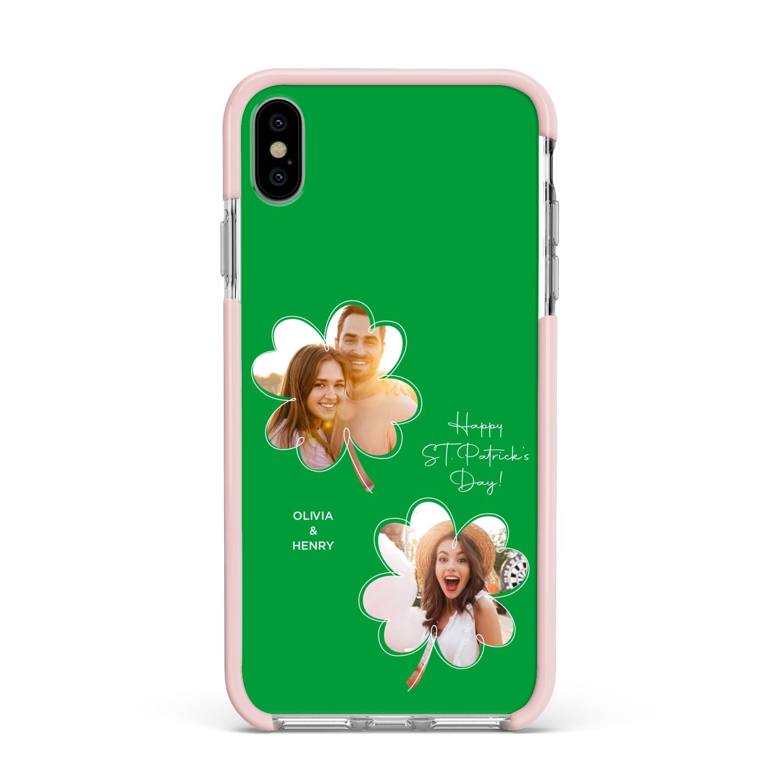 Personalised Photo St Patricks Day Apple iPhone Xs Max Impact Case Pink Edge on Silver Phone