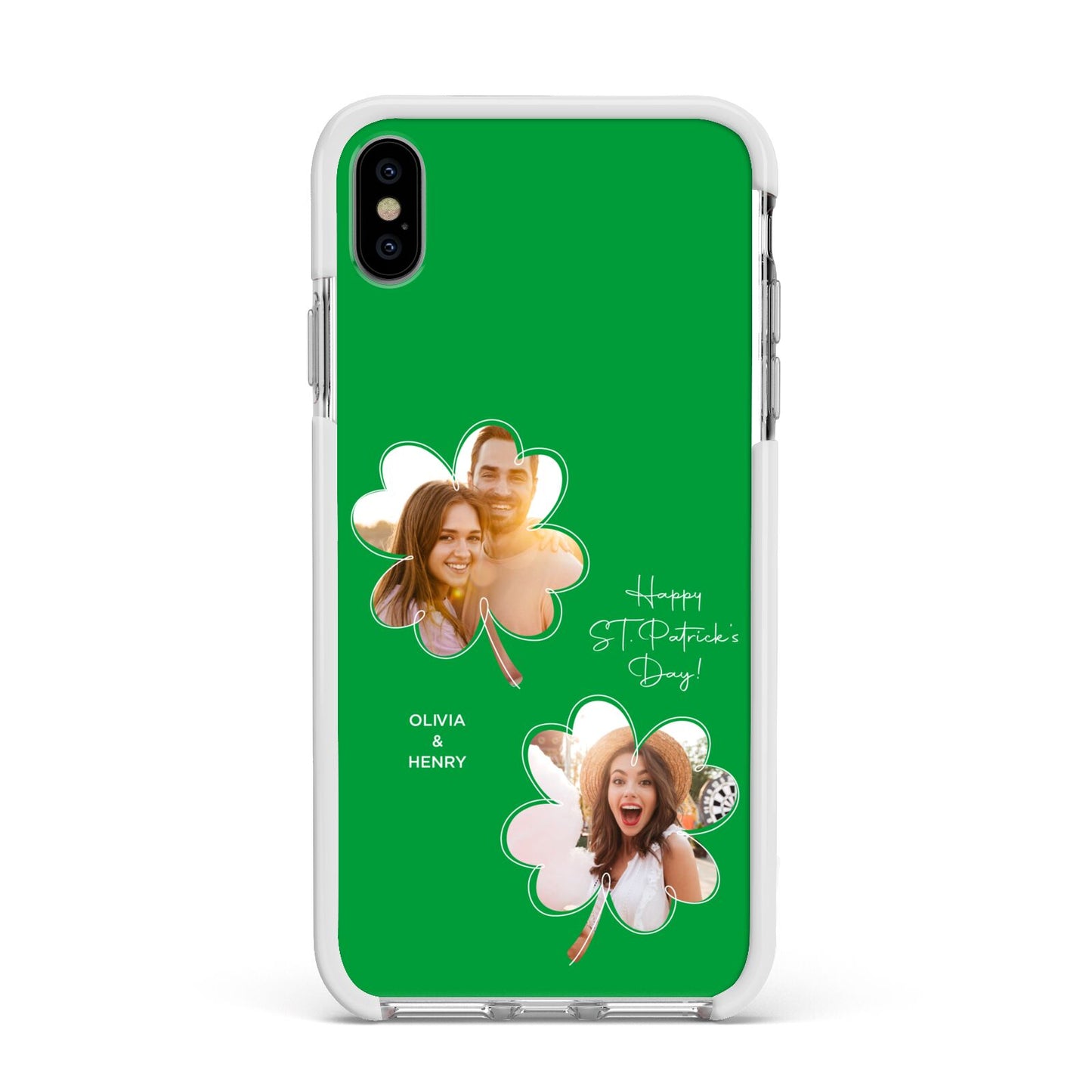 Personalised Photo St Patricks Day Apple iPhone Xs Max Impact Case White Edge on Silver Phone