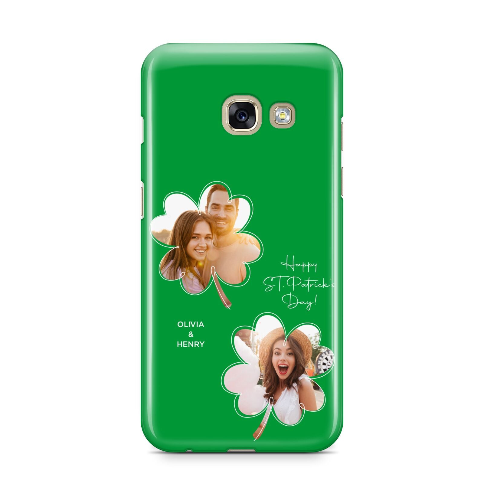 Personalised Photo St Patricks Day Samsung Galaxy A3 2017 Case on gold phone