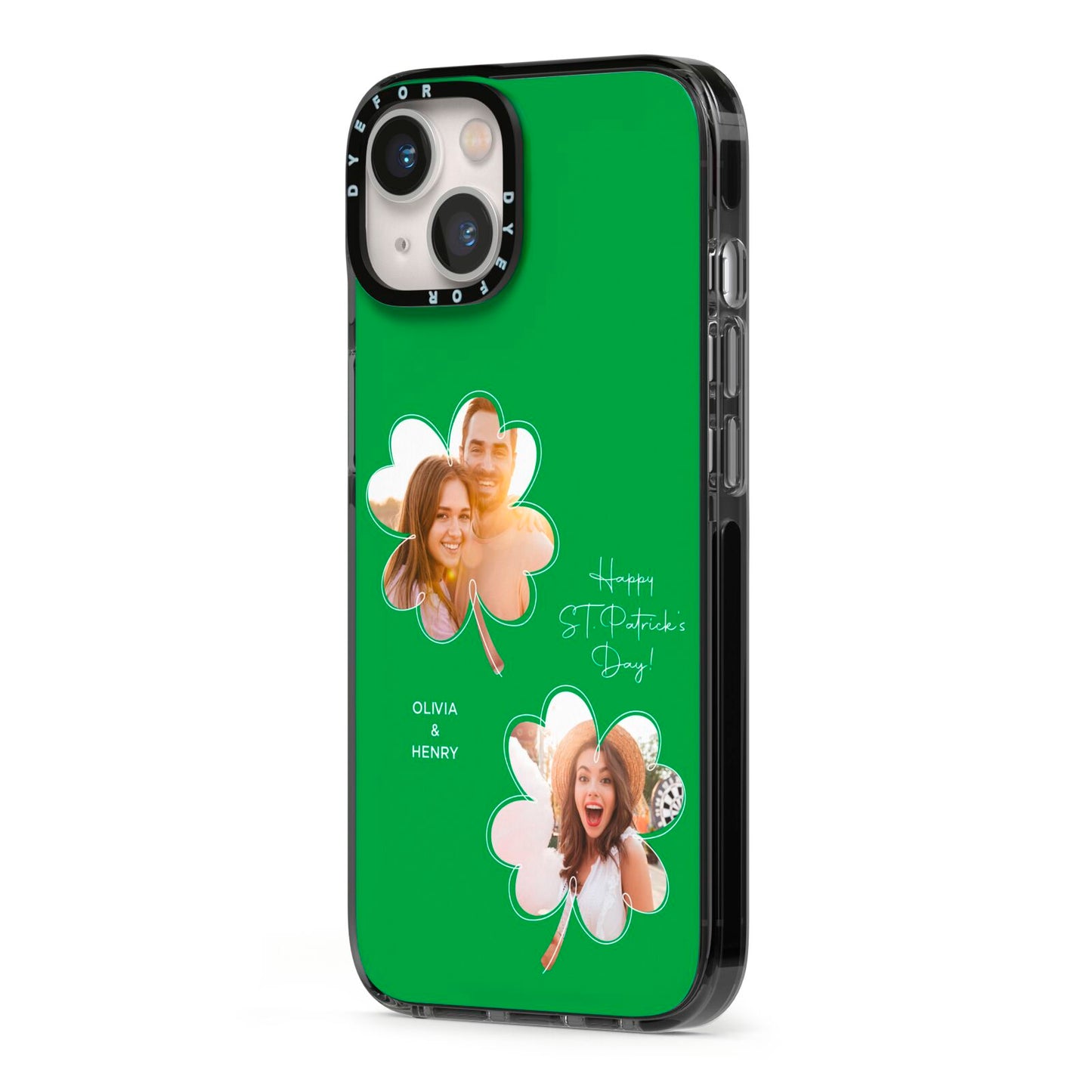 Personalised Photo St Patricks Day iPhone 13 Black Impact Case Side Angle on Silver phone