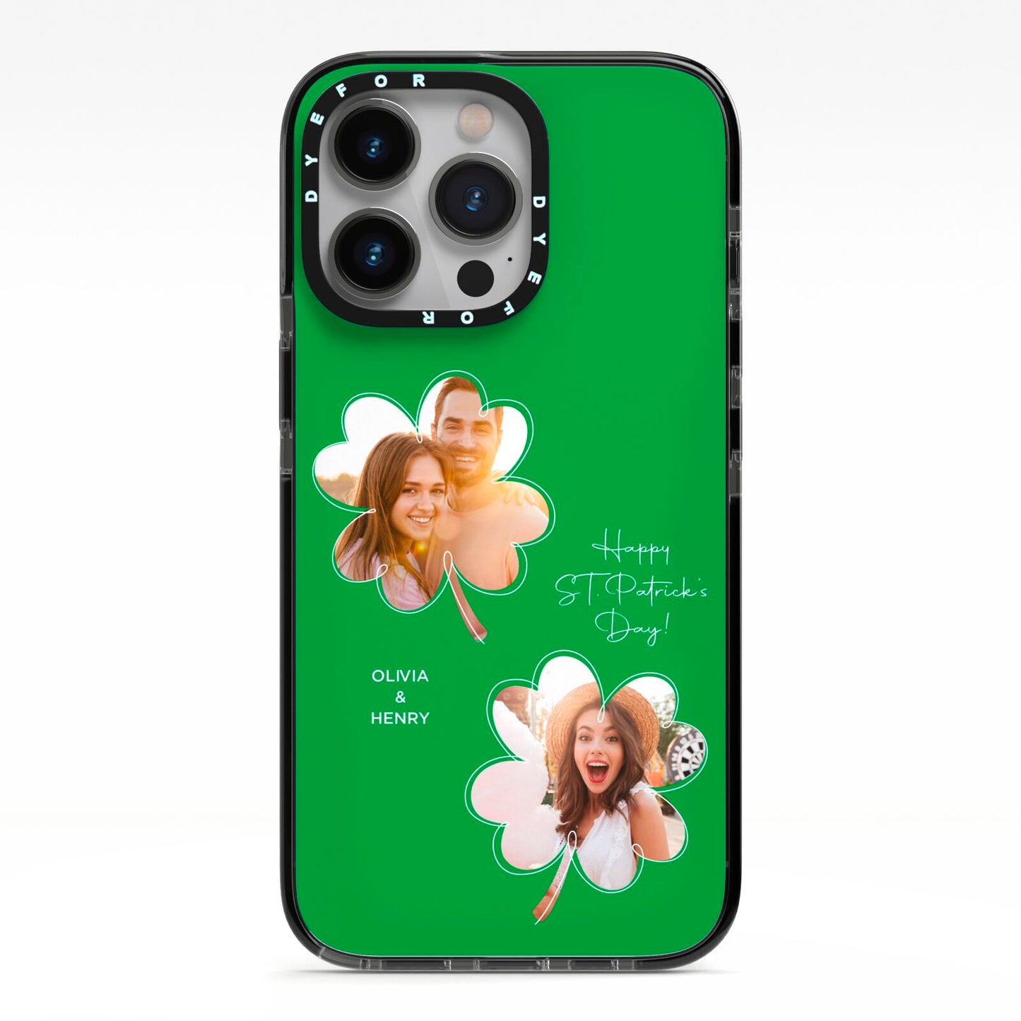 Personalised Photo St Patricks Day iPhone 13 Pro Black Impact Case on Silver phone