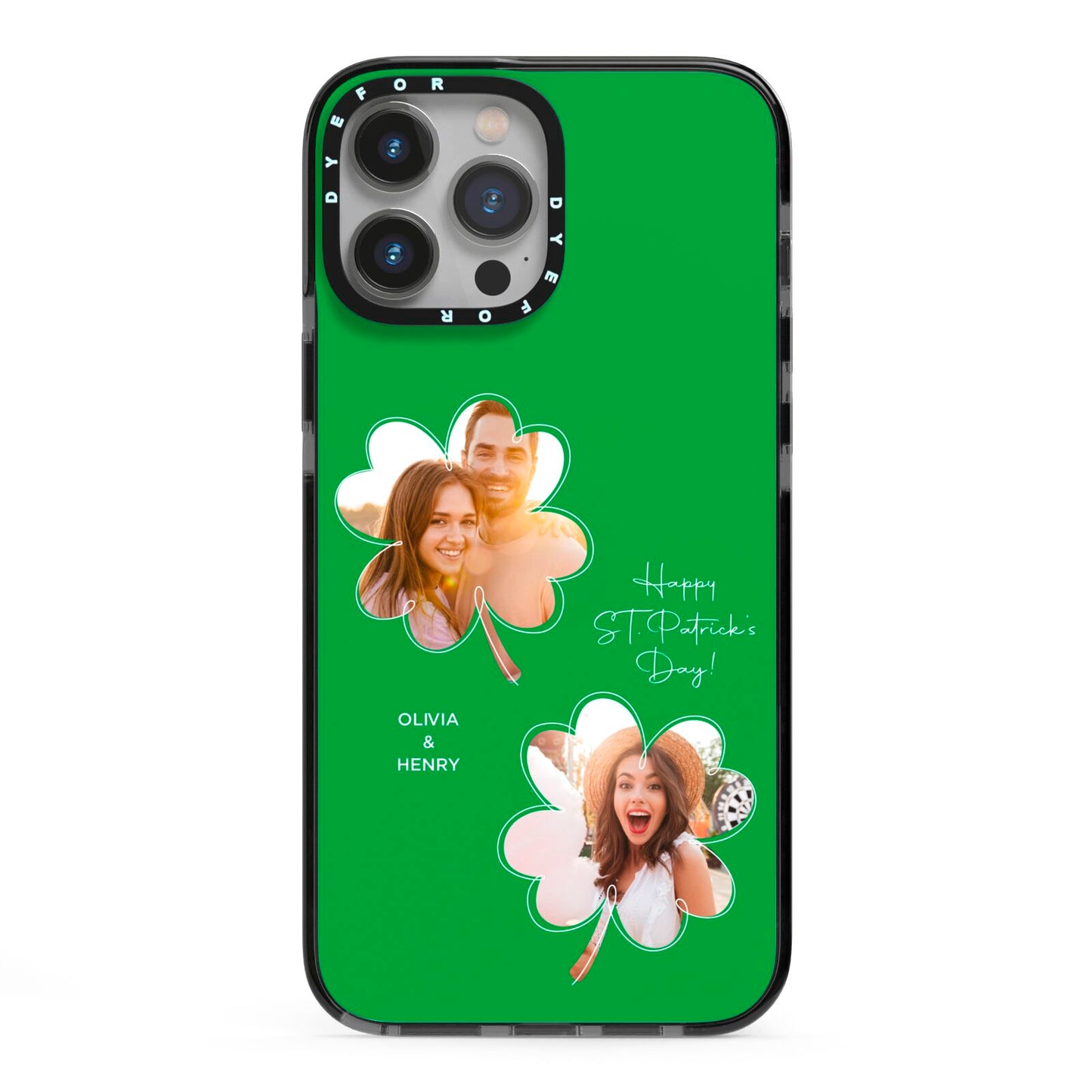 Personalised Photo St Patricks Day iPhone 13 Pro Max Black Impact Case on Silver phone