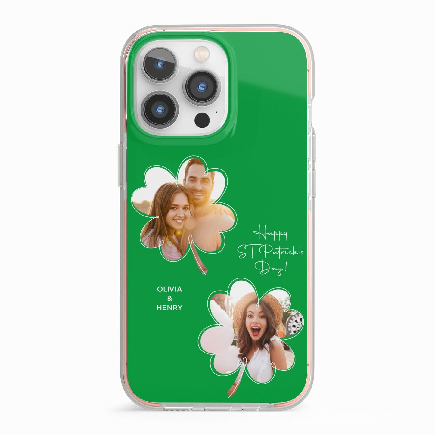 Personalised Photo St Patricks Day iPhone 13 Pro TPU Impact Case with Pink Edges