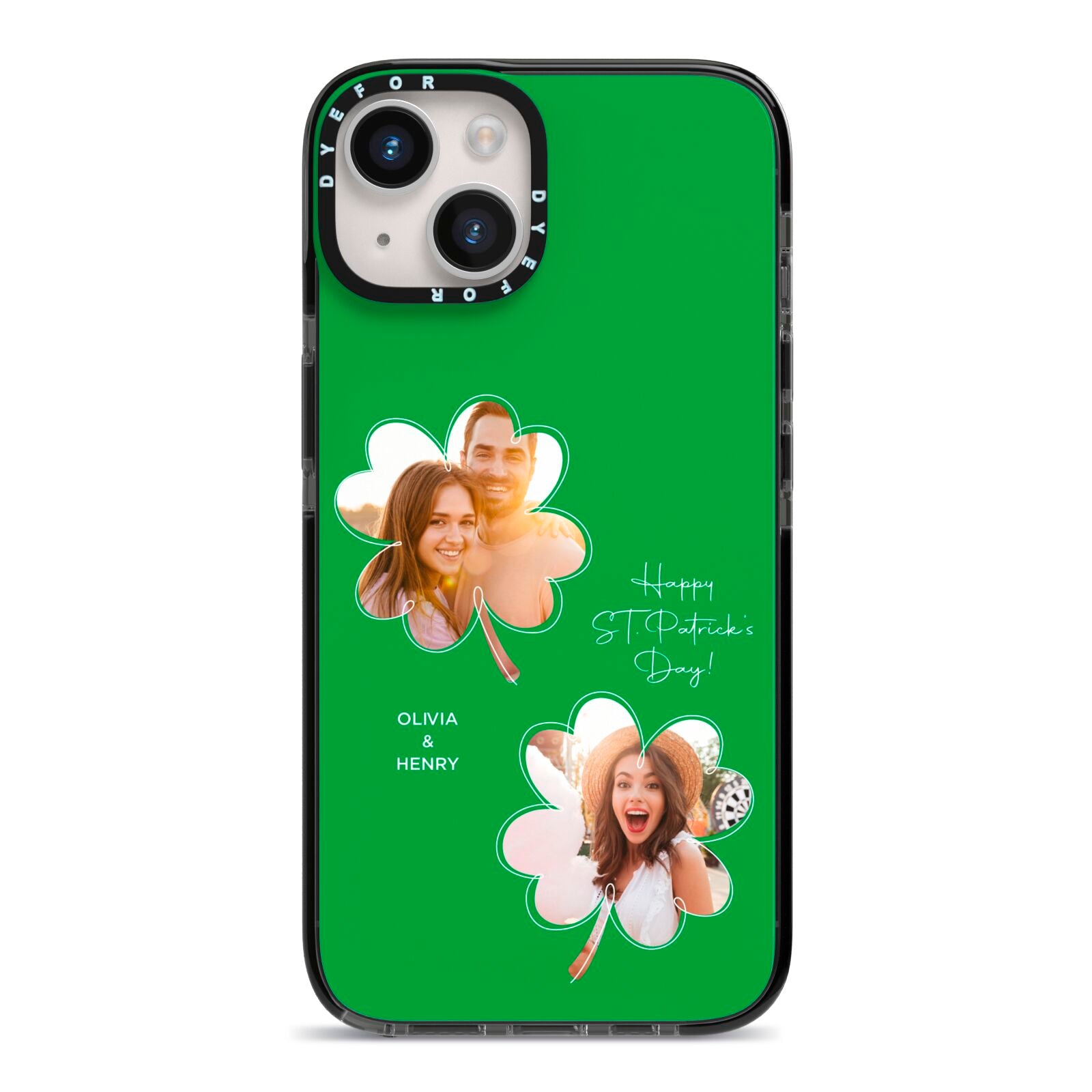 Personalised Photo St Patricks Day iPhone 14 Black Impact Case on Silver phone