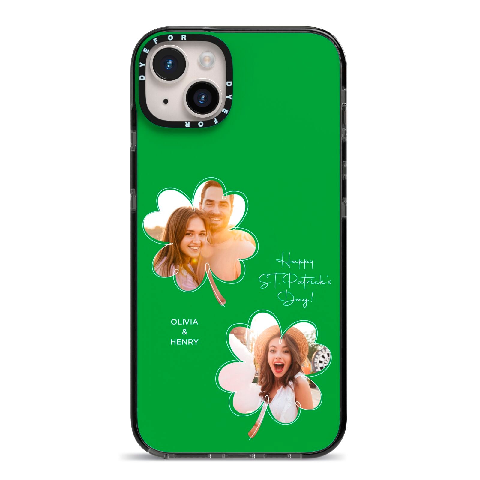 Personalised Photo St Patricks Day iPhone 14 Plus Black Impact Case on Silver phone