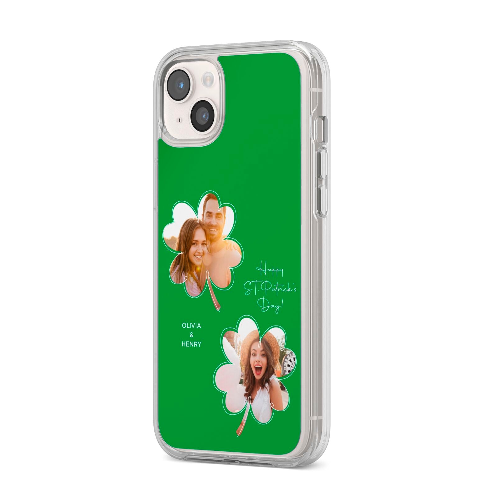 Personalised Photo St Patricks Day iPhone 14 Plus Clear Tough Case Starlight Angled Image