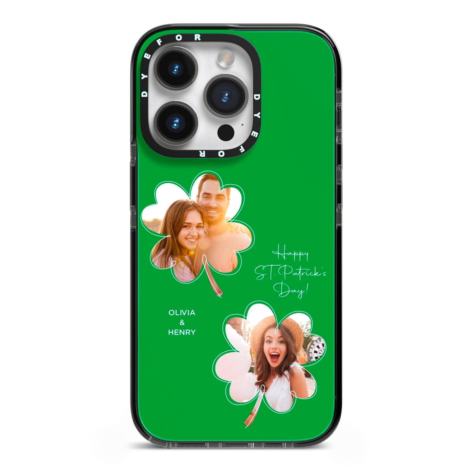 Personalised Photo St Patricks Day iPhone 14 Pro Black Impact Case on Silver phone