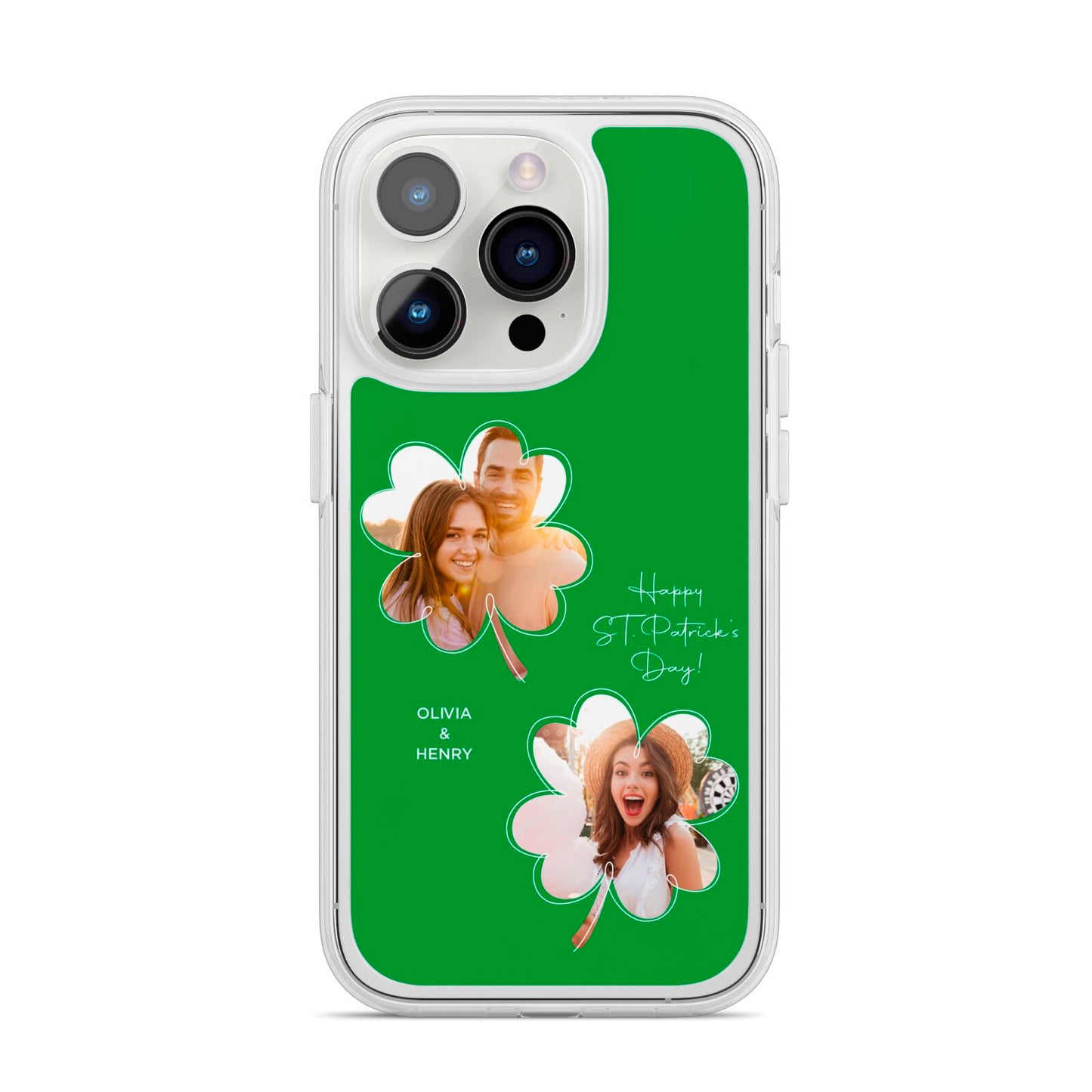 Personalised Photo St Patricks Day iPhone 14 Pro Clear Tough Case Silver