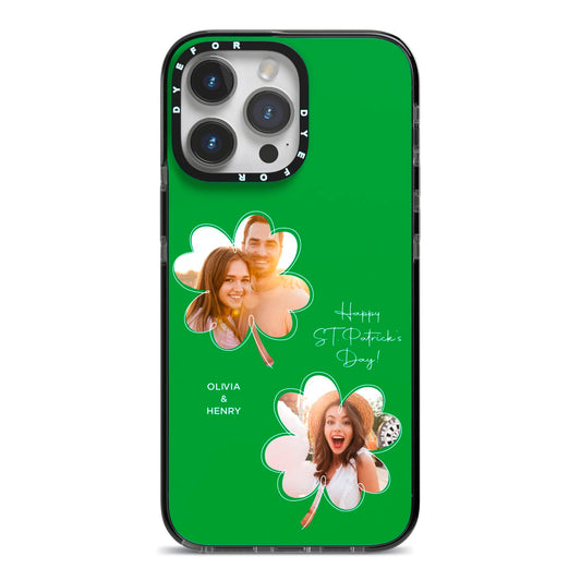 Personalised Photo St Patricks Day iPhone 14 Pro Max Black Impact Case on Silver phone