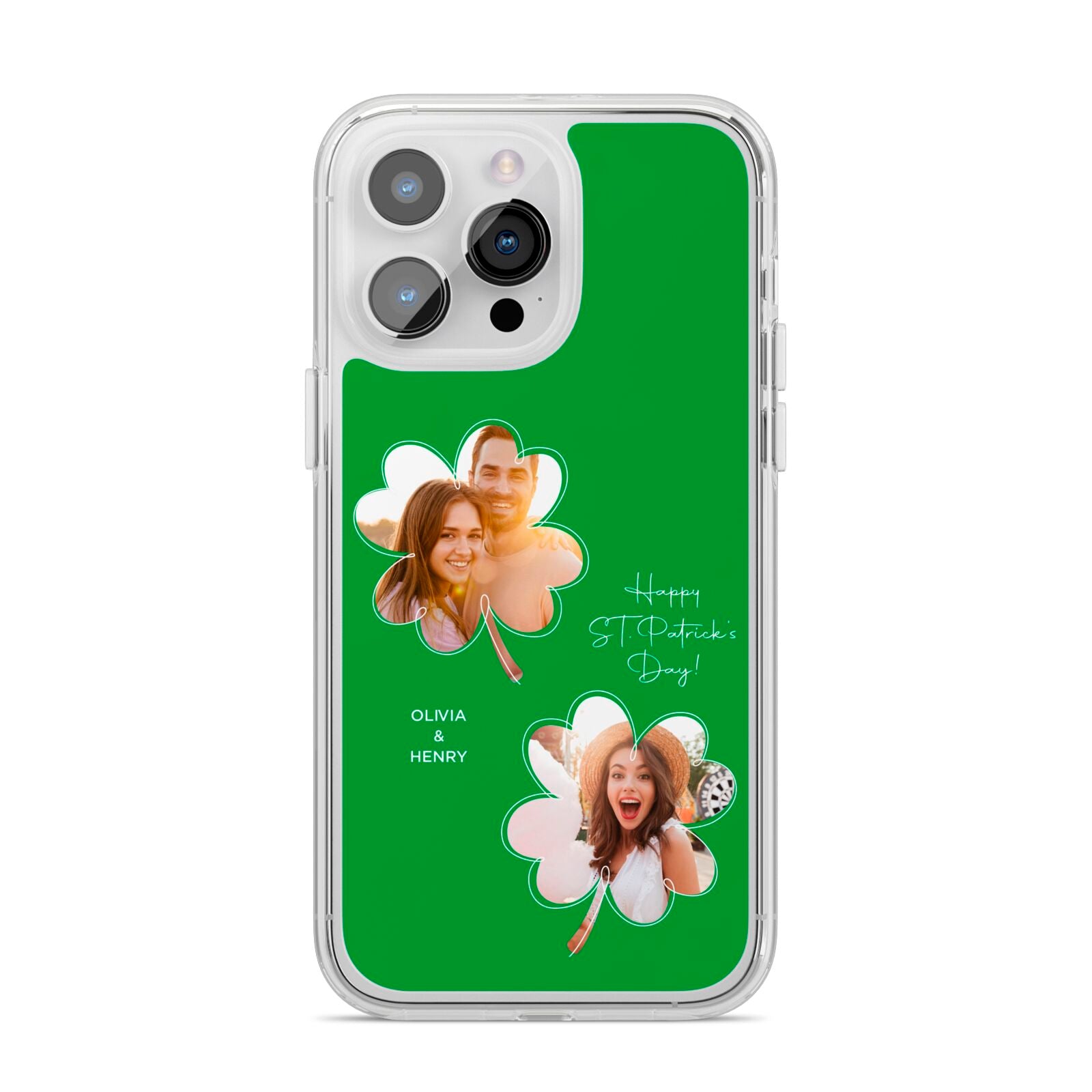 Personalised Photo St Patricks Day iPhone 14 Pro Max Clear Tough Case Silver