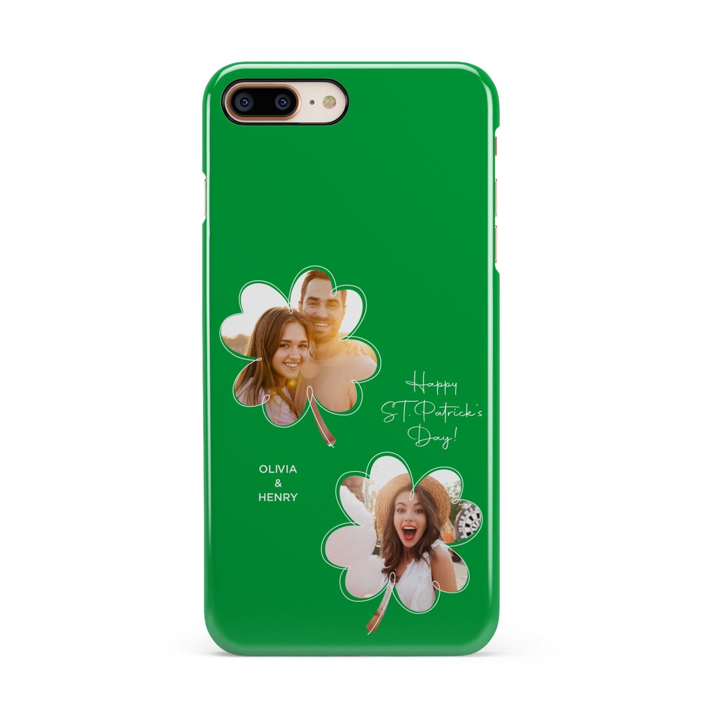 Personalised Photo St Patricks Day iPhone 8 Plus 3D Snap Case on Gold Phone