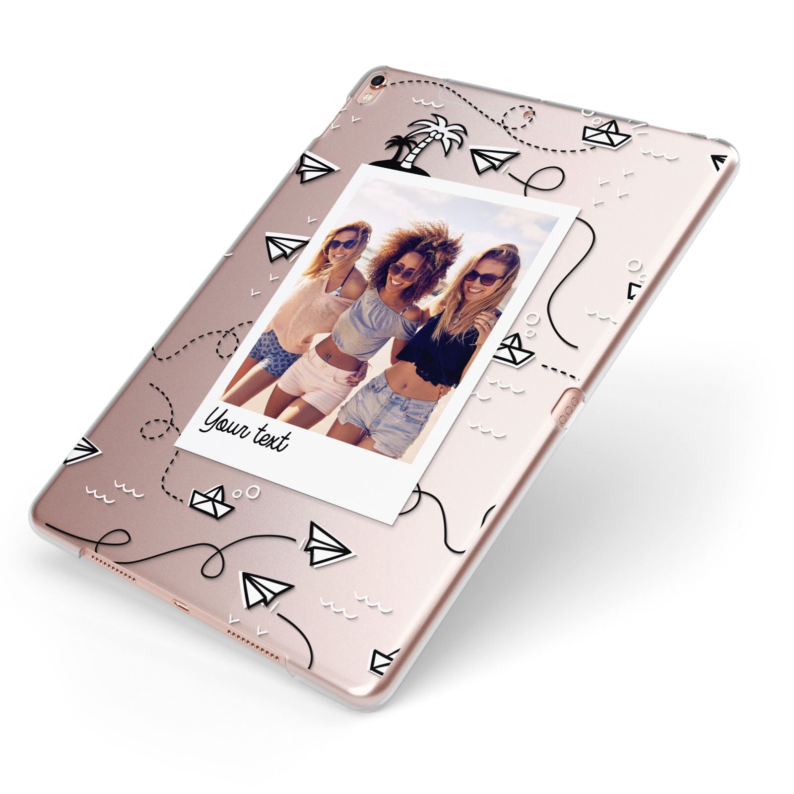 Personalised Photo Travel Apple iPad Case on Rose Gold iPad Side View