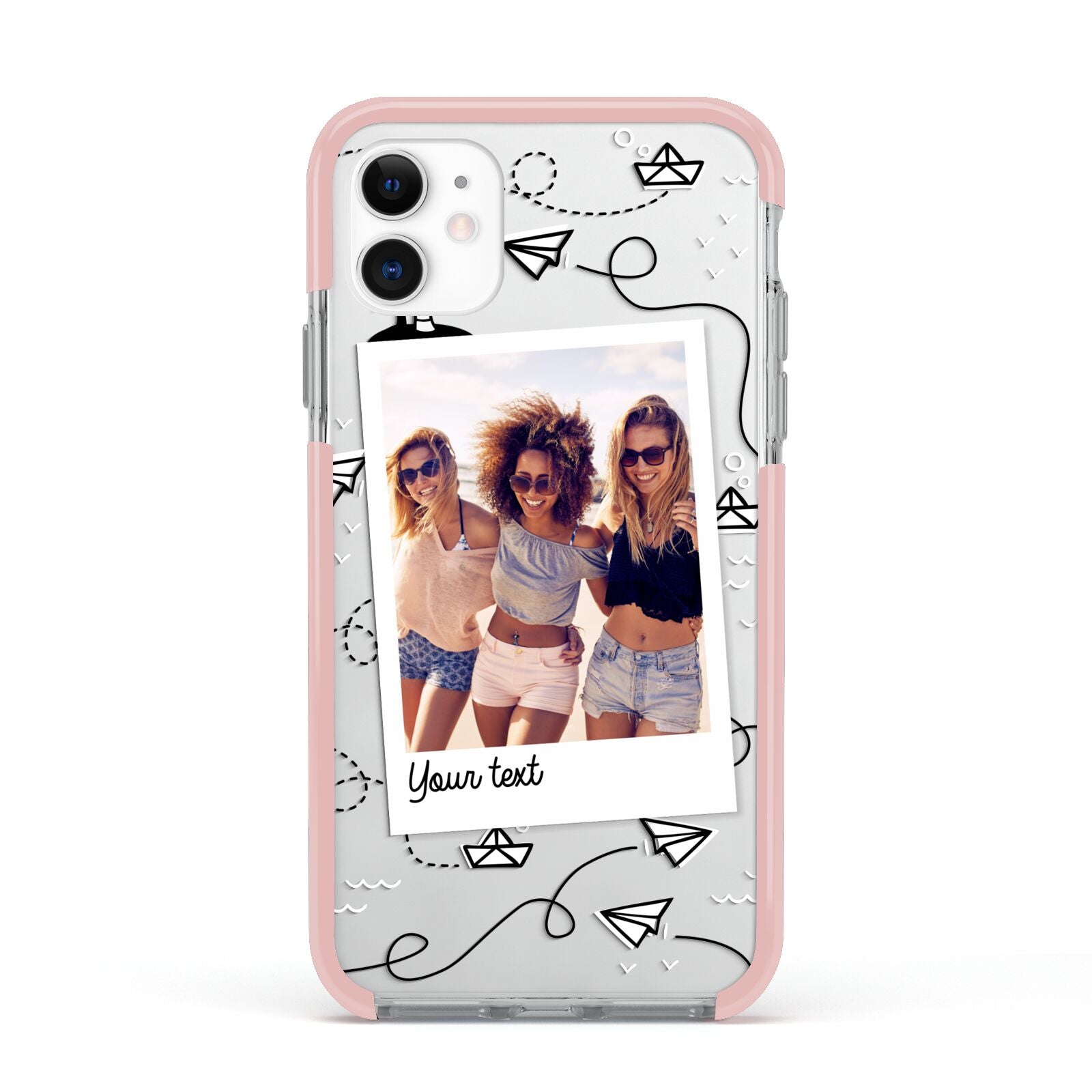 Personalised Photo Travel Apple iPhone 11 in White with Pink Impact Case