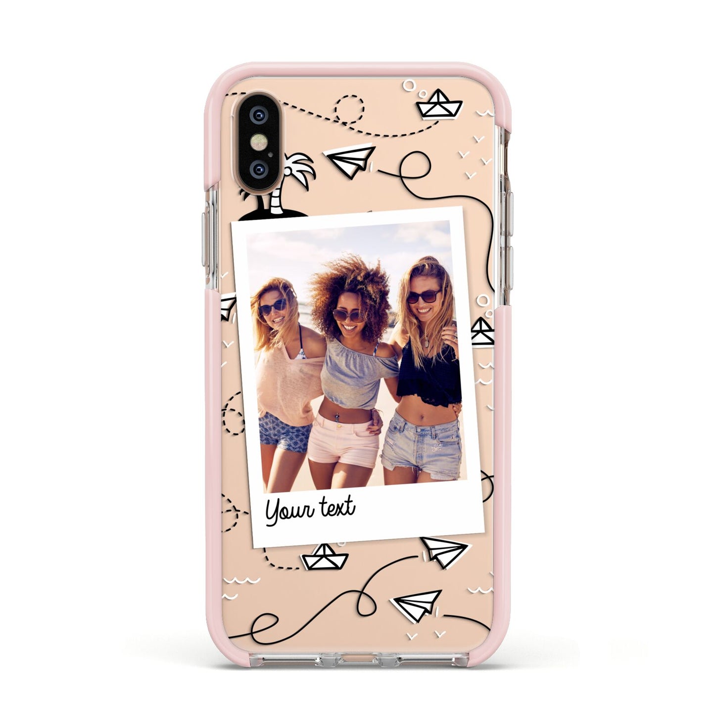 Personalised Photo Travel Apple iPhone Xs Impact Case Pink Edge on Gold Phone