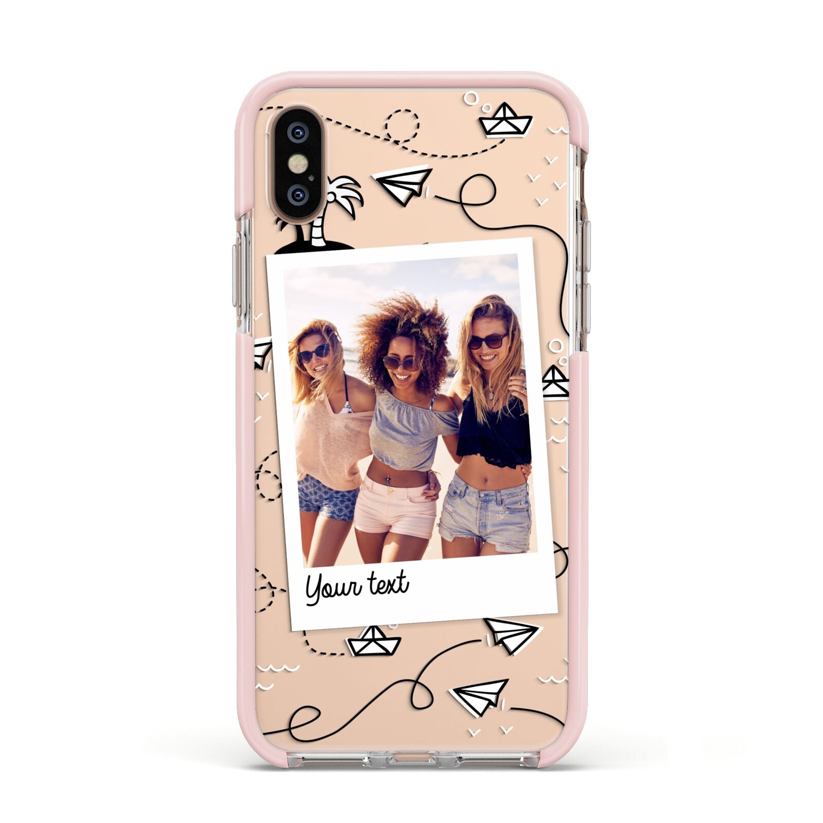 Personalised Photo Travel Apple iPhone Xs Impact Case Pink Edge on Gold Phone