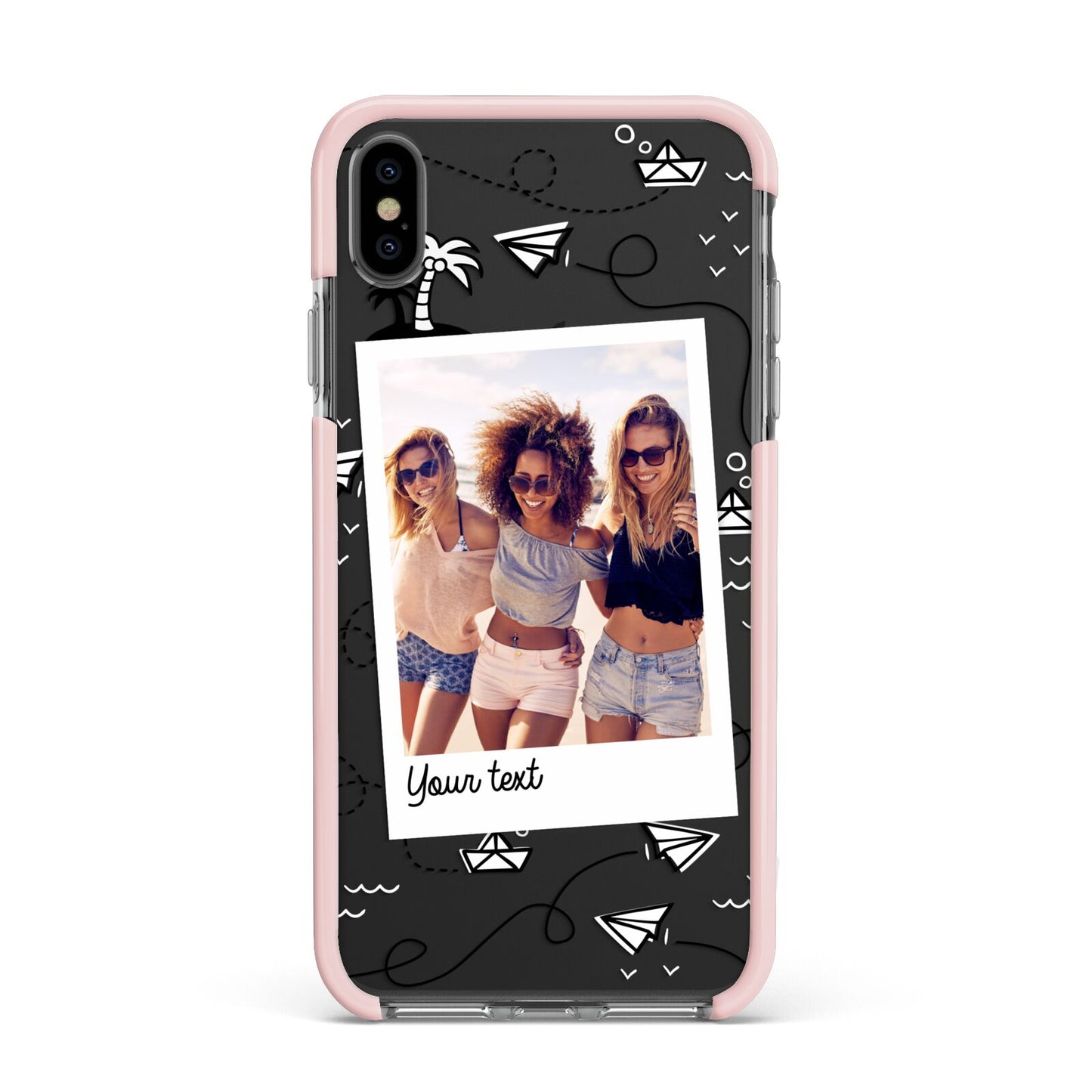 Personalised Photo Travel Apple iPhone Xs Max Impact Case Pink Edge on Black Phone
