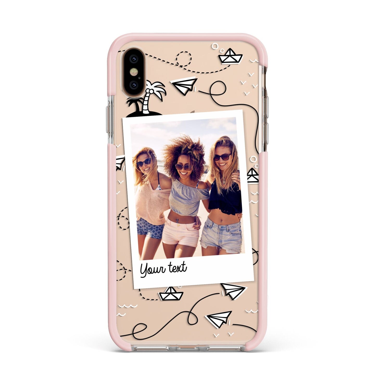 Personalised Photo Travel Apple iPhone Xs Max Impact Case Pink Edge on Gold Phone