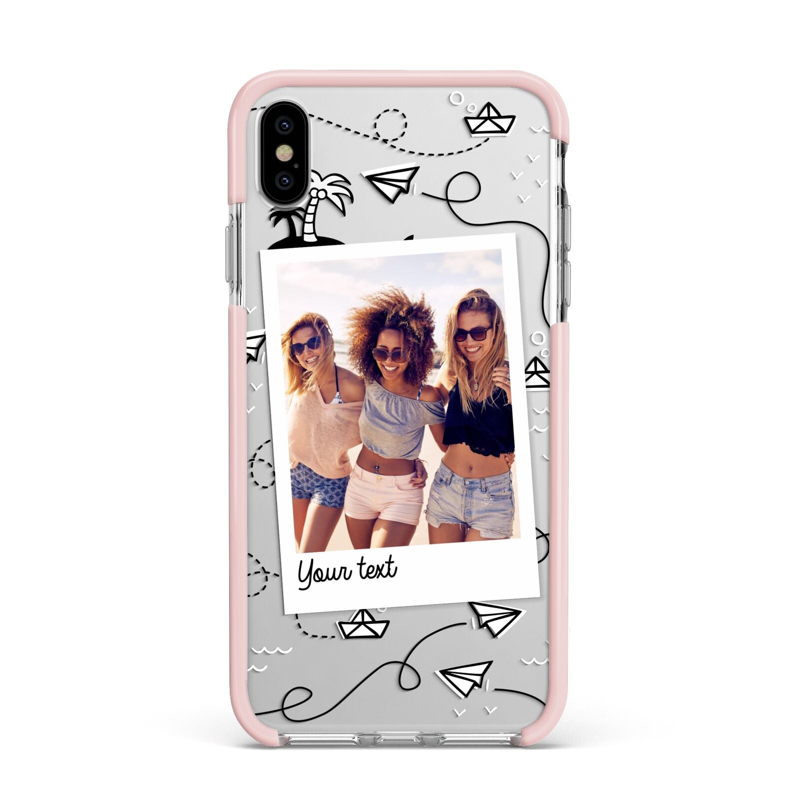 Personalised Photo Travel Apple iPhone Xs Max Impact Case Pink Edge on Silver Phone