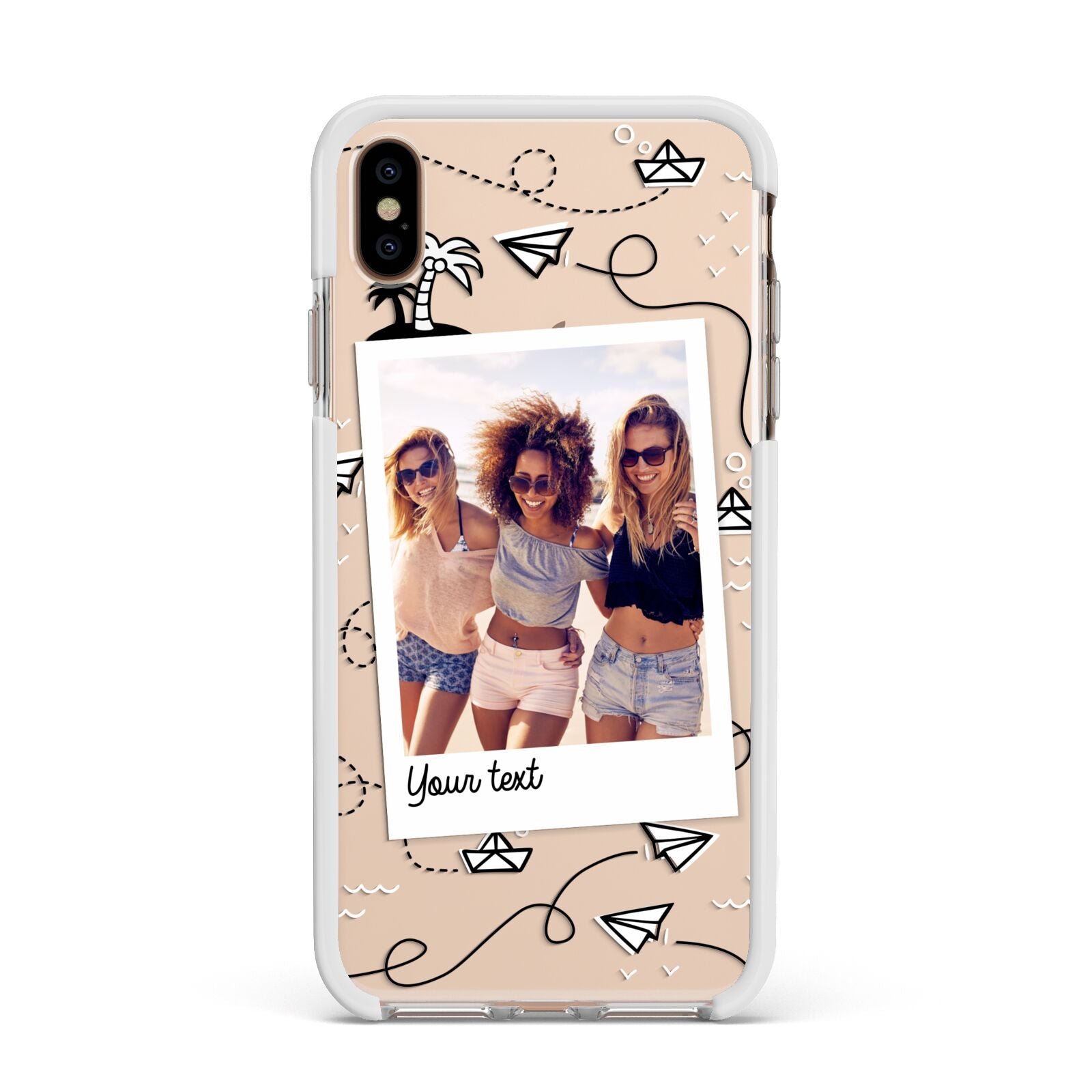 Personalised Photo Travel Apple iPhone Xs Max Impact Case White Edge on Gold Phone